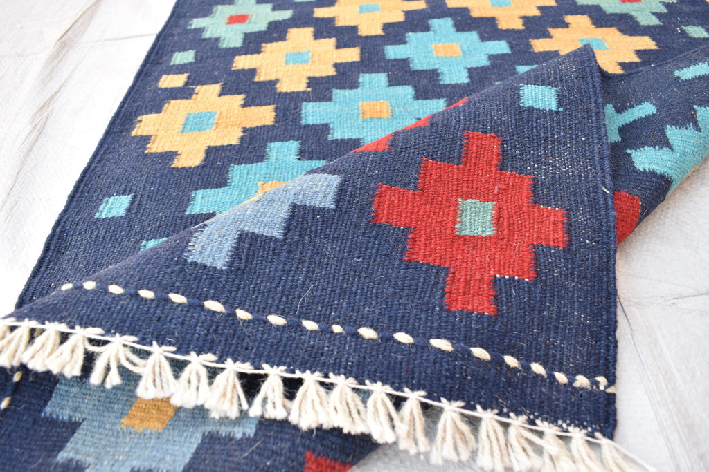 Antique Afghan Kilim Runner – Handwoven Wool, Geometric Tribal Design, 5.11x2 ft, Hallway Rug Farm House, Entryway Rug, Door Mat