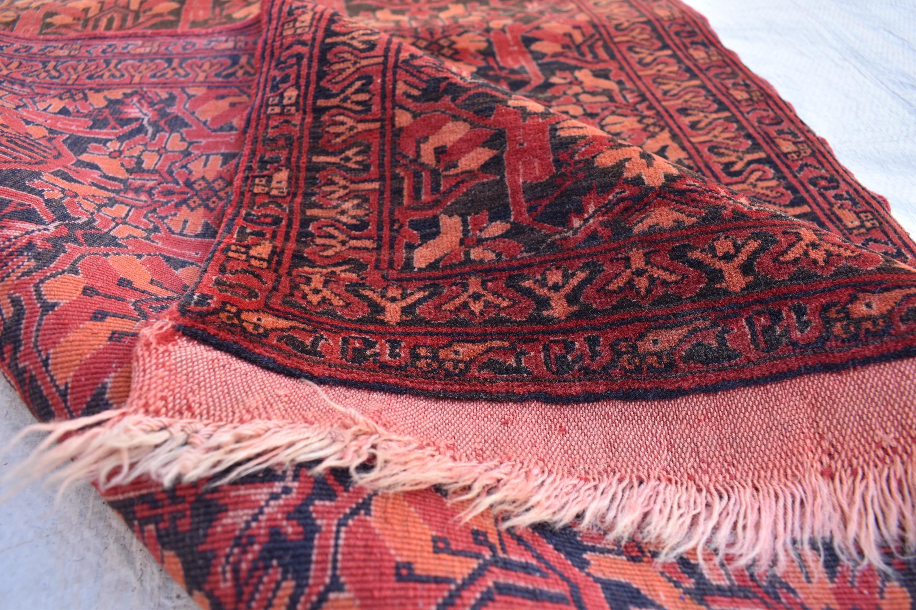 Antique Handmade Runner 12.6 x 2.9 ft - Vintage Persian Hallway Rug, Unique Oriental Carpet, Long Handwoven Floor Runner