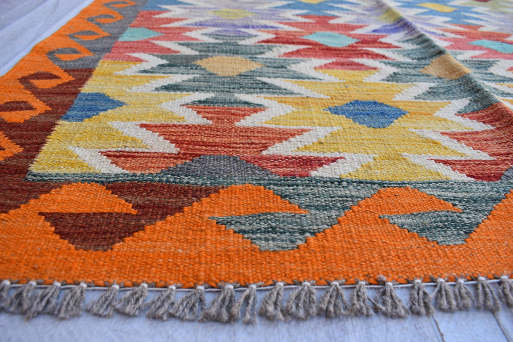 Antique Afghan Kilim Rug – Handwoven Wool, Geometric Tribal Design, 6.2x4 ft, Small Area Rug, Bedroom Rug, Wall Hanging Rug