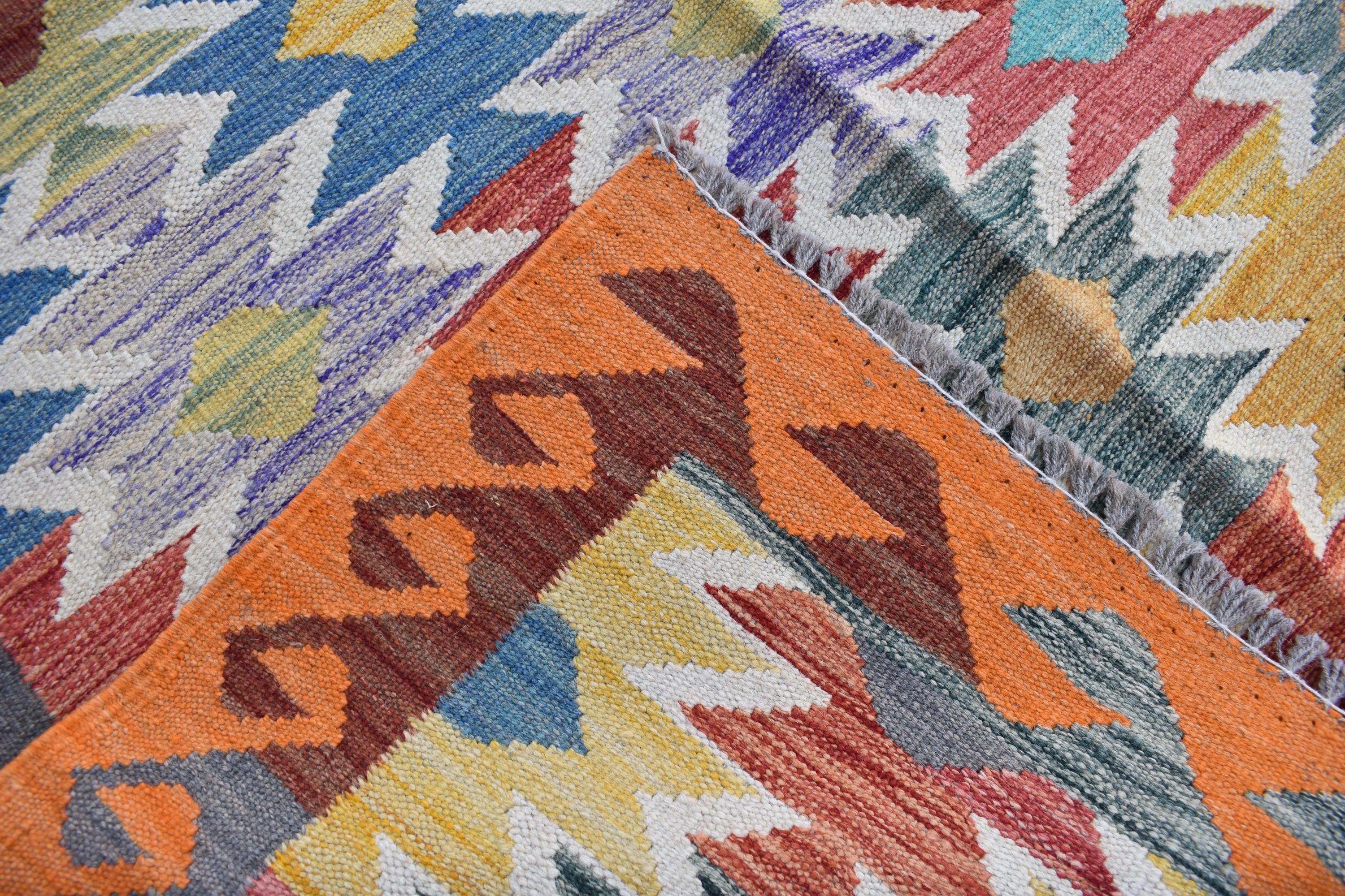 Antique Afghan Kilim Rug – Handwoven Wool, Geometric Tribal Design, 6.2x4 ft, Small Area Rug, Bedroom Rug, Wall Hanging Rug