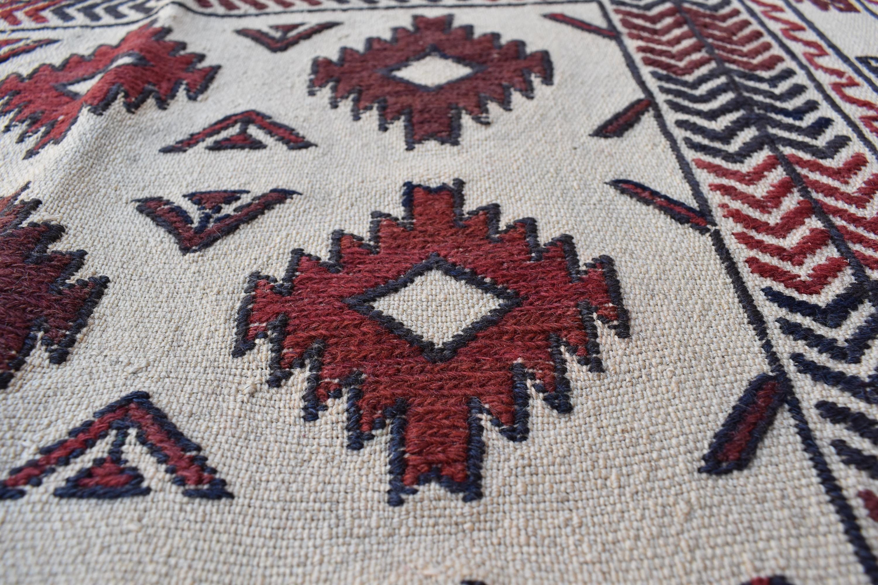 1980s Antique Afghan Kilim Rug – Handwoven Wool, Geometric Tribal Design, 5.10x4.3 ft, Wall Hanging Rug, Small Area Rug