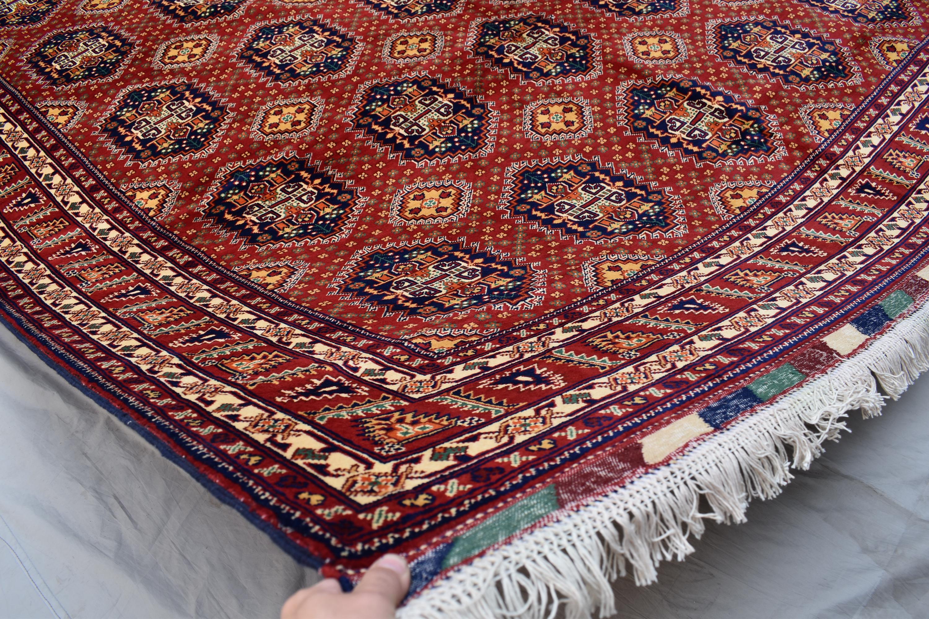 Samar Qandi Handmade Rug 8x12ft–Large Vintage Oriental Carpet, Red Geometric Wool Area Rug, Boho Home Decor, Tribal Afghan Style Rug 362x252