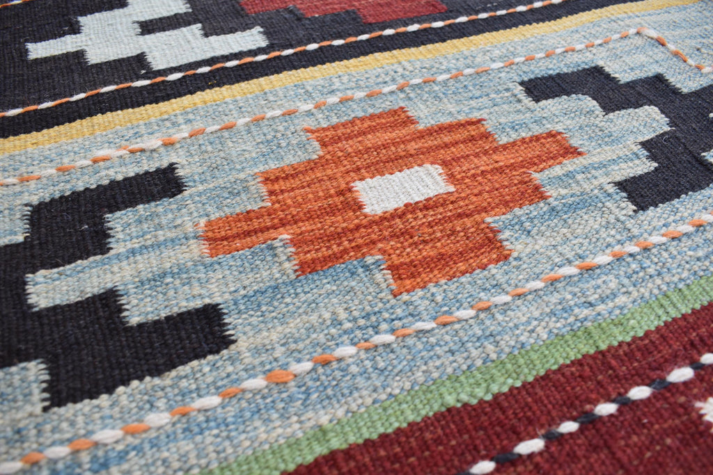 Unique Afghan Kilim Rug – Handwoven Wool, Geometric Tribal Design, 6.6x4.11 ft | Farm House Rug | Bohemian Rug | Office Rug