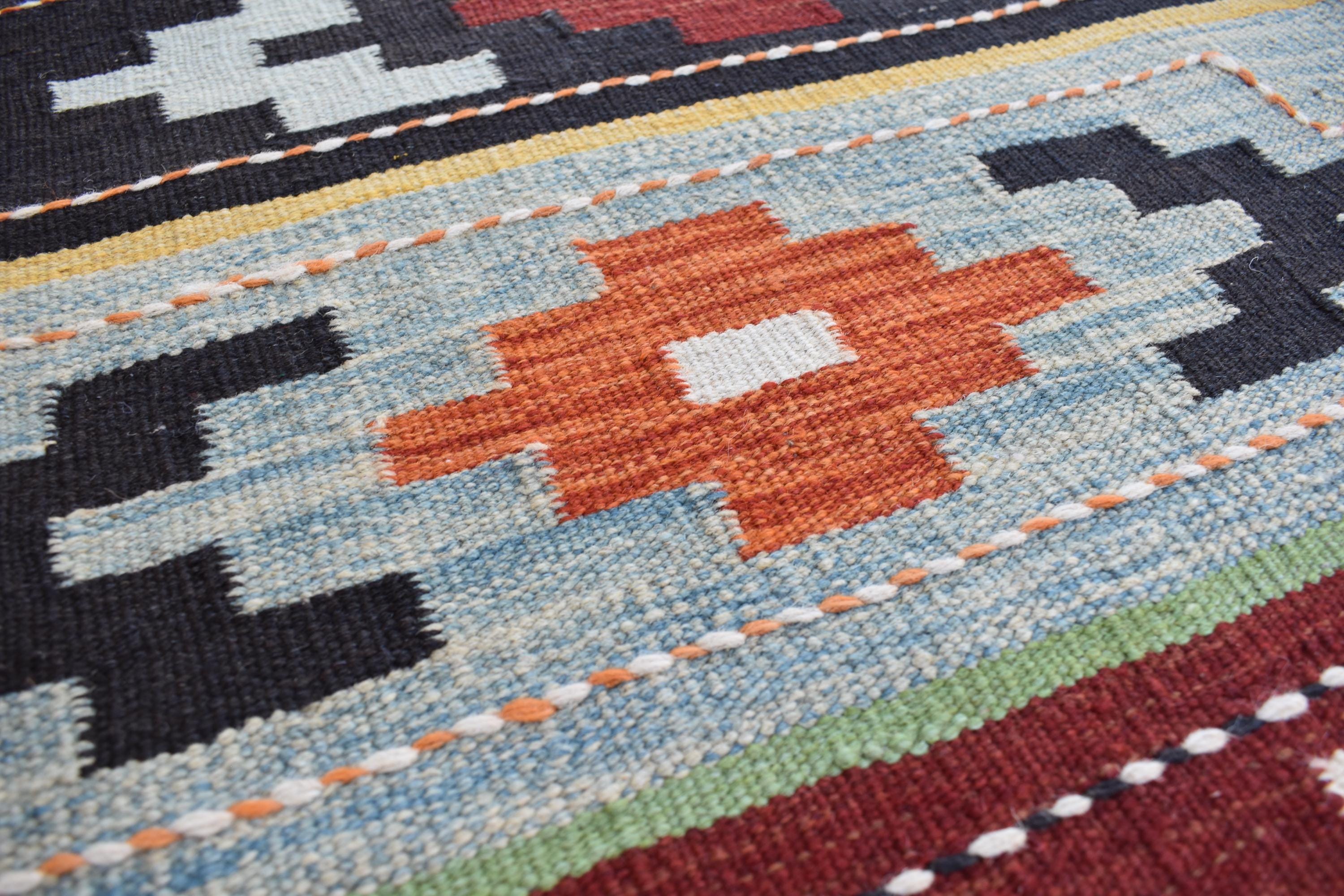 Unique Afghan Kilim Rug – Handwoven Wool, Geometric Tribal Design, 6.6x4.11 ft | Farm House Rug | Bohemian Rug | Office Rug
