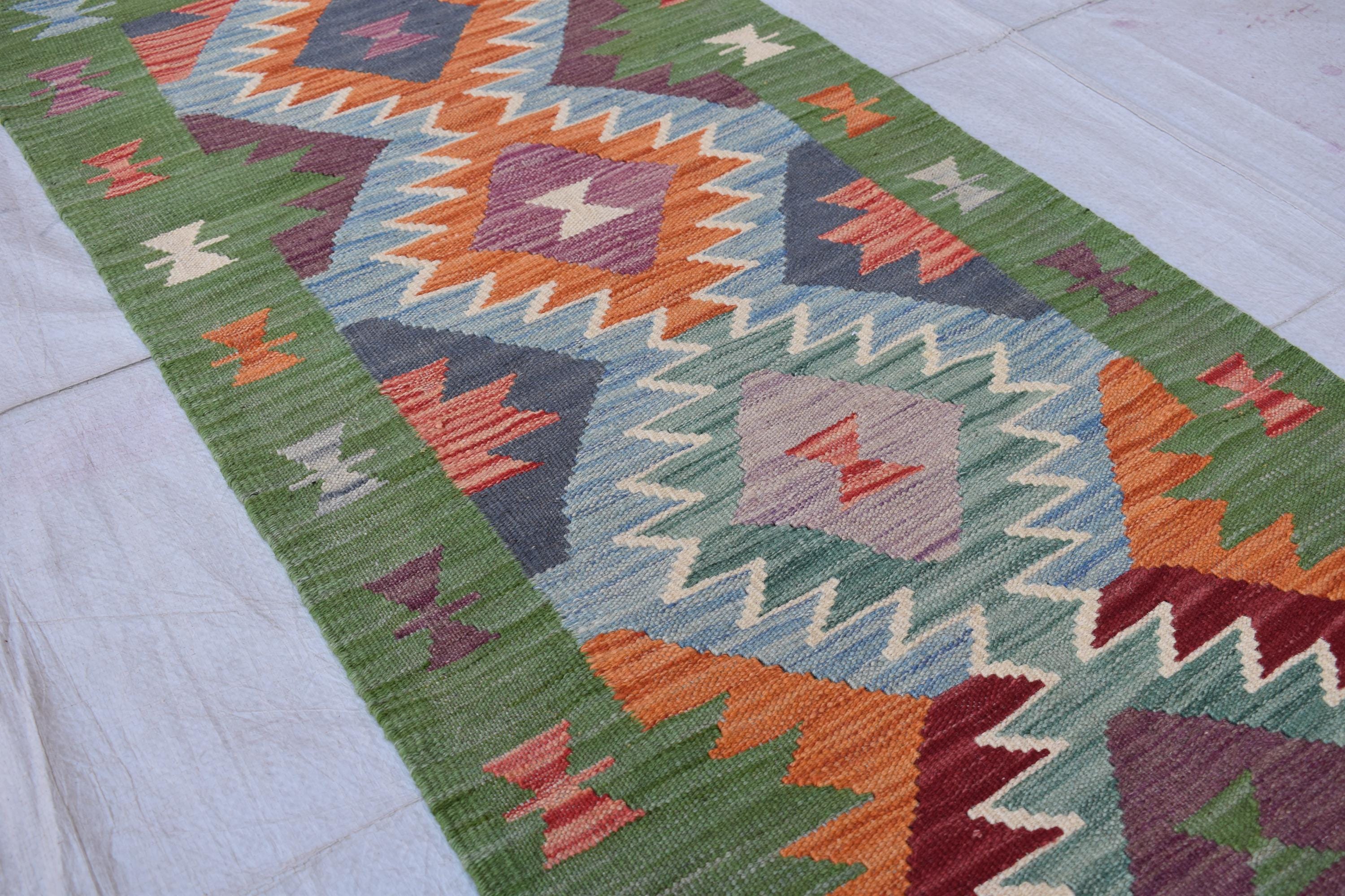 Handmade Afghan Kilim Runner Rug 6.5x2.1 ft - Vintage Flatweave, Boho Hallway Decor, Rustic Wool Area Carpet, Ethnic Tribal Pattern, Doormat
