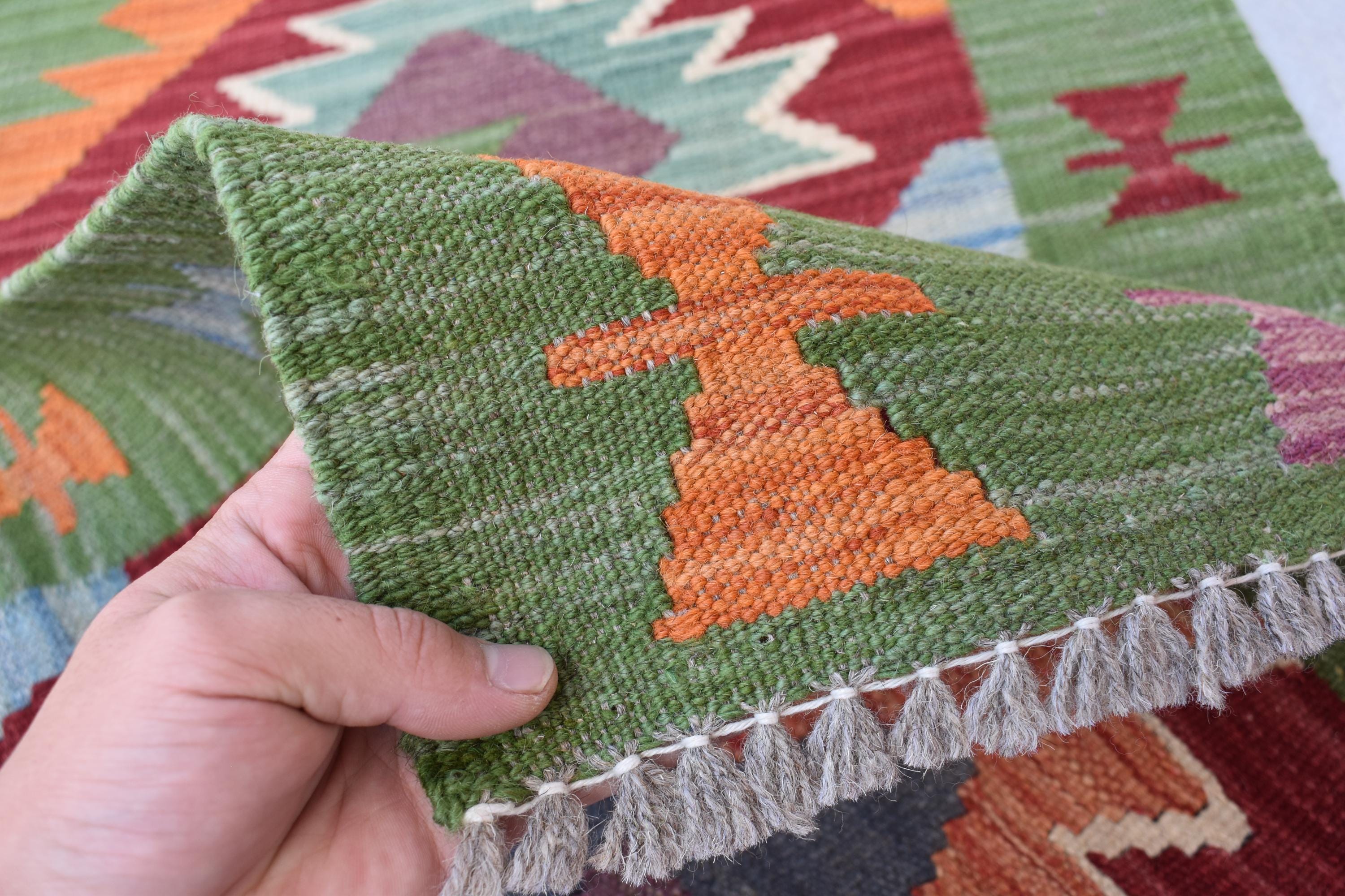 Handmade Afghan Kilim Runner Rug 6.5x2.1 ft - Vintage Flatweave, Boho Hallway Decor, Rustic Wool Area Carpet, Ethnic Tribal Pattern, Doormat