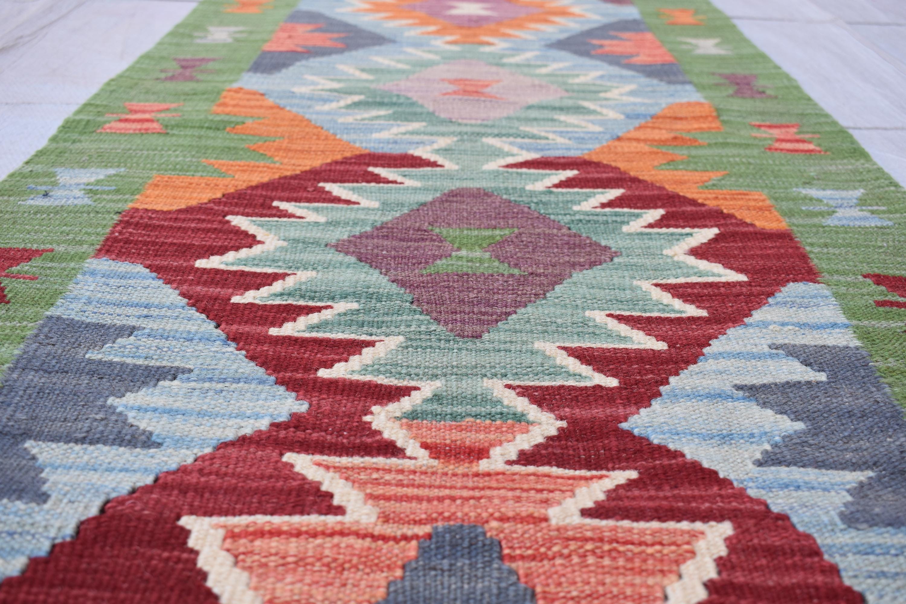 Handmade Afghan Kilim Runner Rug 6.5x2.1 ft - Vintage Flatweave, Boho Hallway Decor, Rustic Wool Area Carpet, Ethnic Tribal Pattern, Doormat