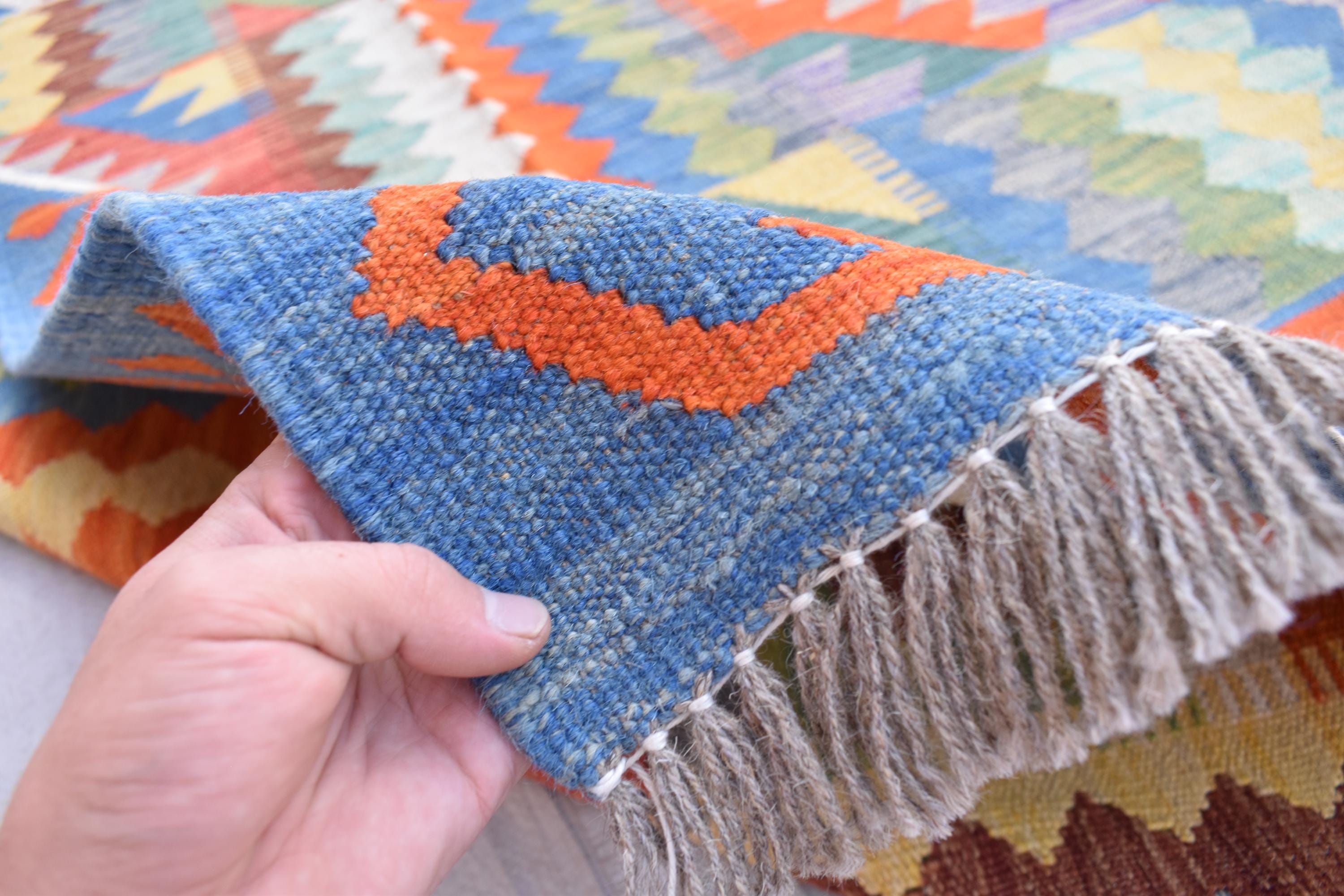 Handwoven Afghan Kilim Rug 6.8x4.11 ft - Boho Tribal Wool Area Carpet, Flatweave Vintage Decor, Farm House Rug, living room Rug