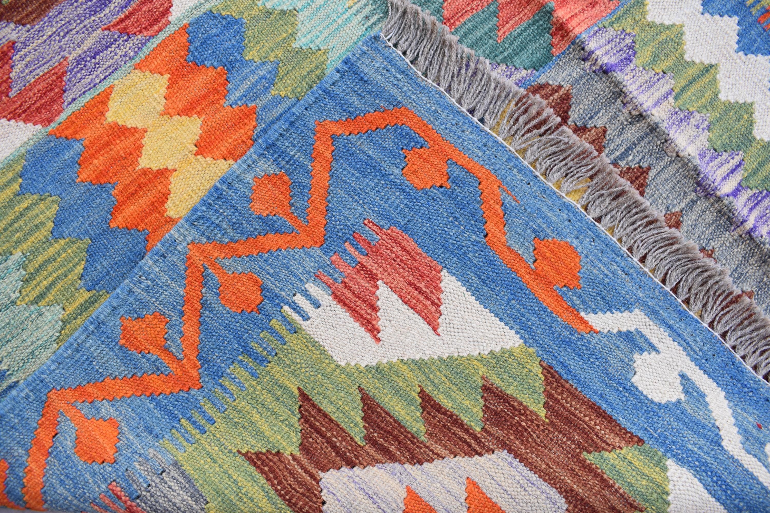Handwoven Afghan Kilim Rug 6.8x4.11 ft - Boho Tribal Wool Area Carpet, Flatweave Vintage Decor, Farm House Rug, living room Rug
