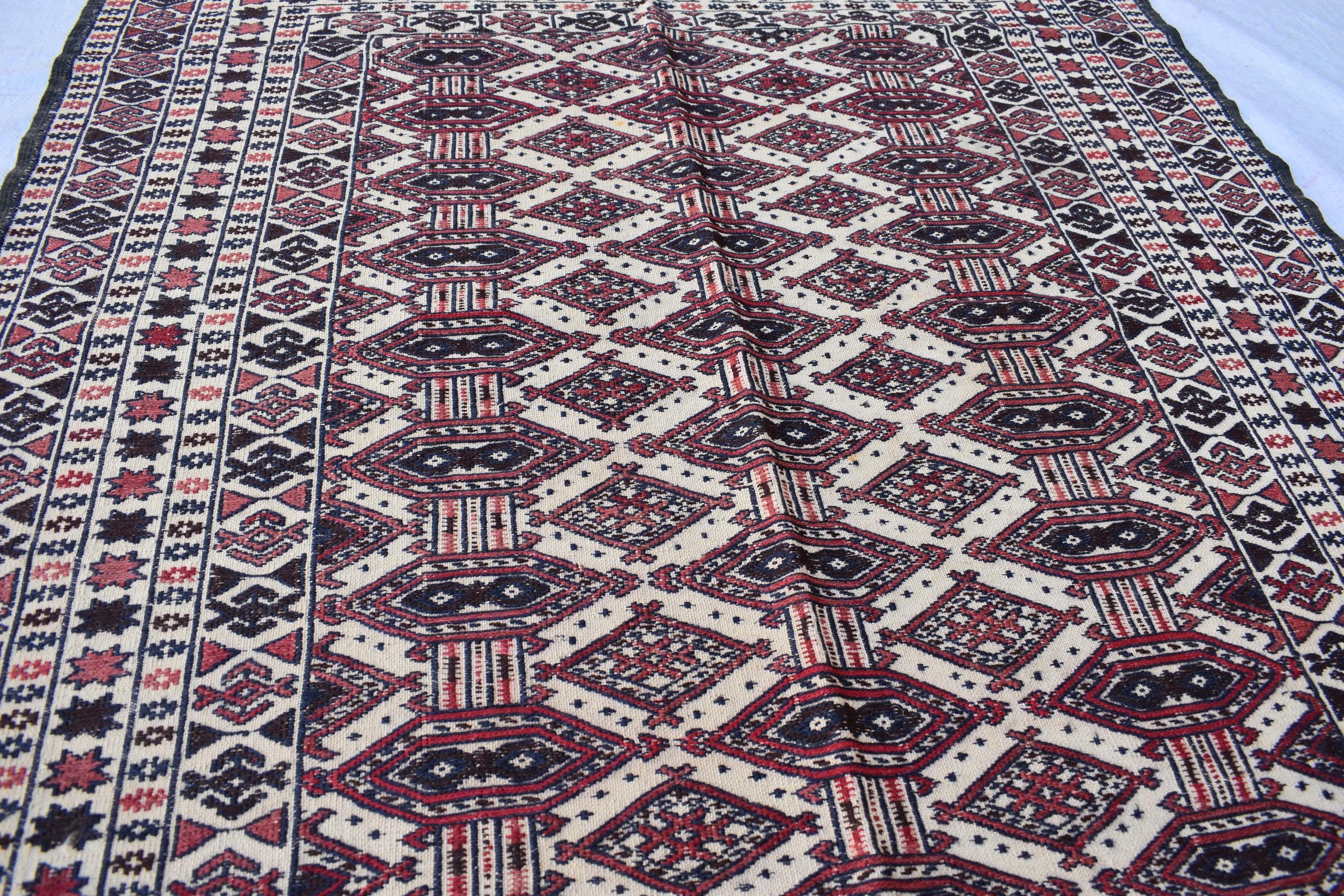 Antique Afghan Zahir Shahi Kilim 6x4.2 ft - 60 Years Old, Handwoven Tribal Wool Rug, Vintage Flatweave, Boho Ethnic Decor, Wall Hanging Rug