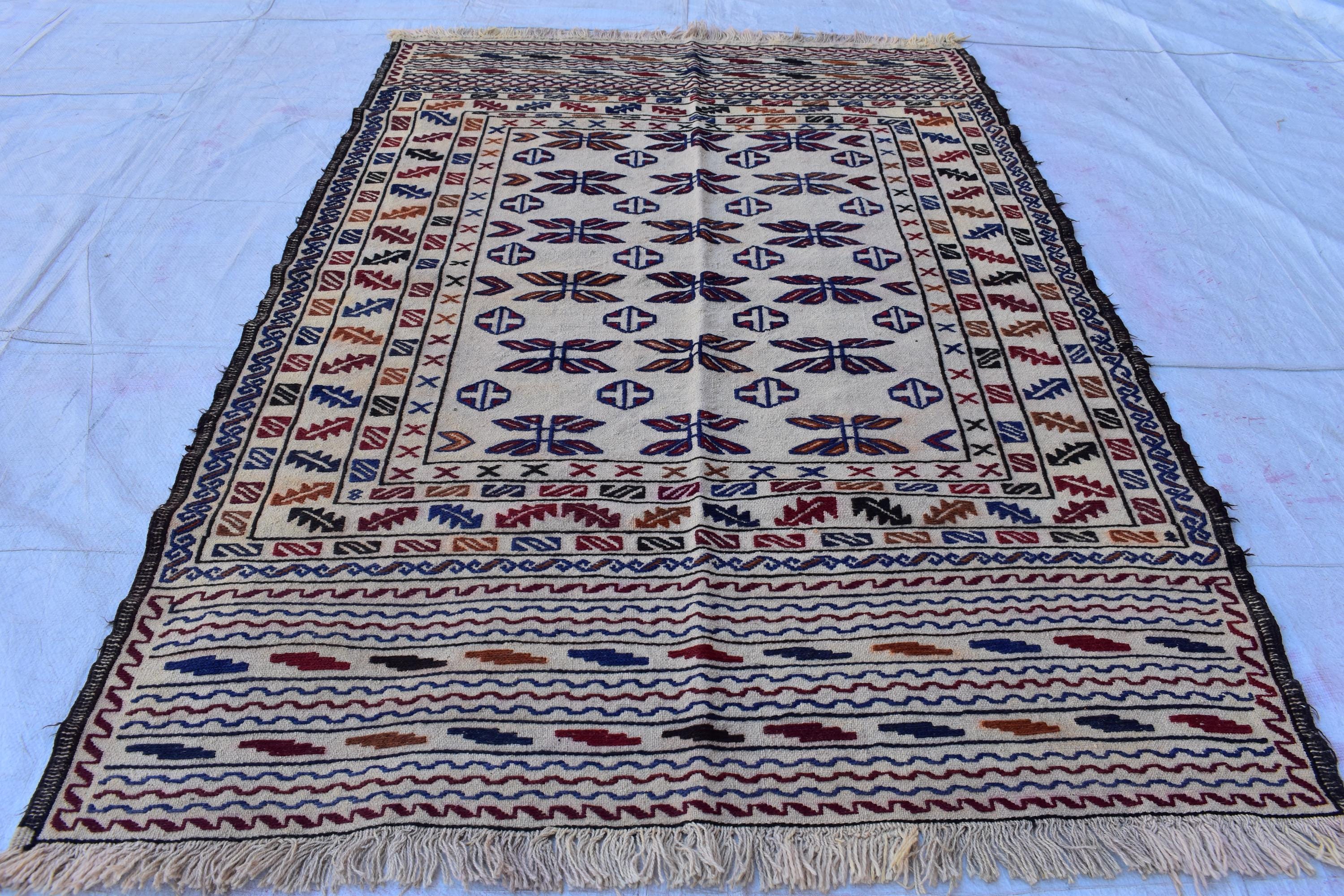 Antique Afghan Kilim Rug 6.3x4.1 ft - 30 Years Old, Handwoven Vintage Wool Flatweave, Tribal Boho Decor, Wall Hanging Rug, Bedroom Rug