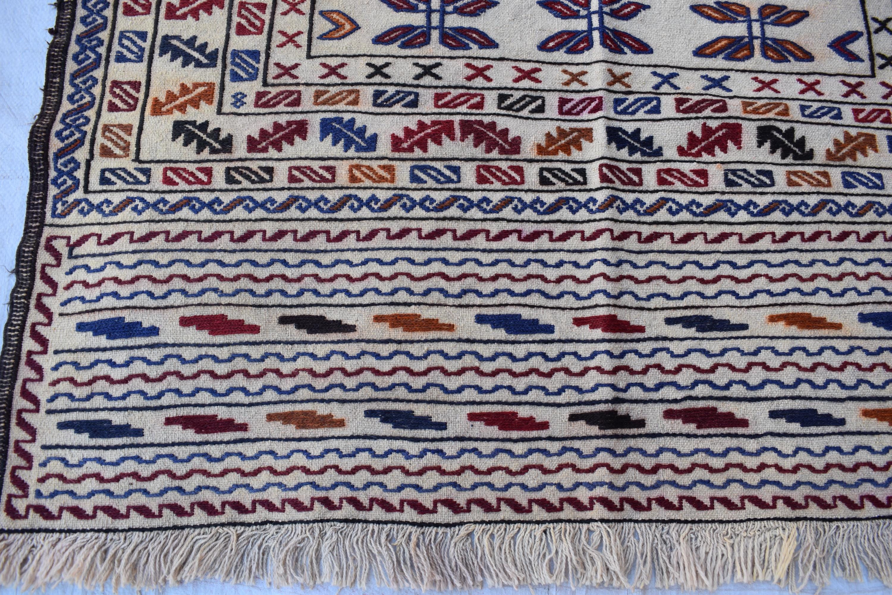 Antique Afghan Kilim Rug 6.3x4.1 ft - 30 Years Old, Handwoven Vintage Wool Flatweave, Tribal Boho Decor, Wall Hanging Rug, Bedroom Rug