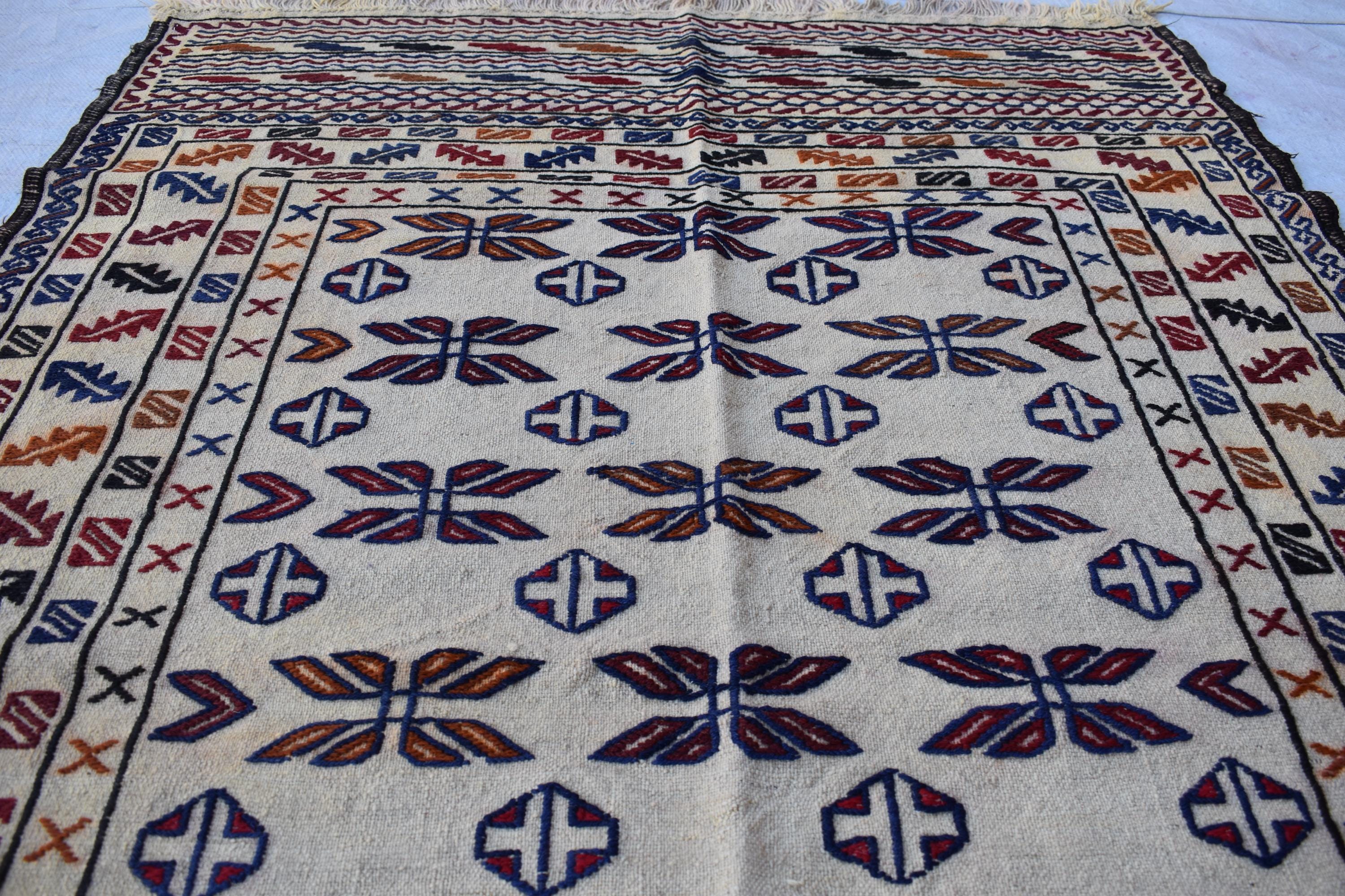 Antique Afghan Kilim Rug 6.3x4.1 ft - 30 Years Old, Handwoven Vintage Wool Flatweave, Tribal Boho Decor, Wall Hanging Rug, Bedroom Rug