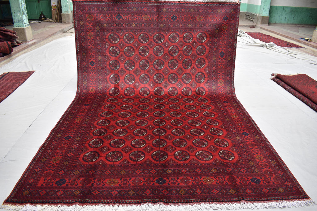 6x9 Vintage Handmade Ahal Gull Red Rug Afghan Wool Tribal Carpet, Rug for Living Room, Bedroom Rug, Red Shape Soft Fine Quality Rug 6.5x9.5
