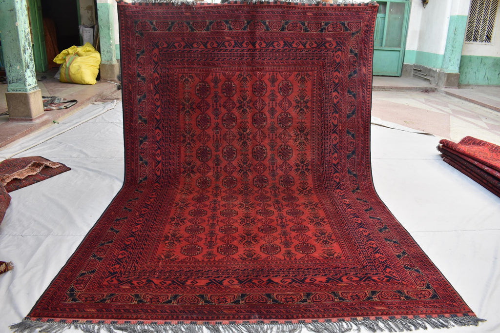 9.6 x 6.6 ft Handmade Ahal Gull Red Rug -Afghan Wool Tribal Carpet, Antique Red Afghan Collectible Rug, Living Room, Bedroom Rug
