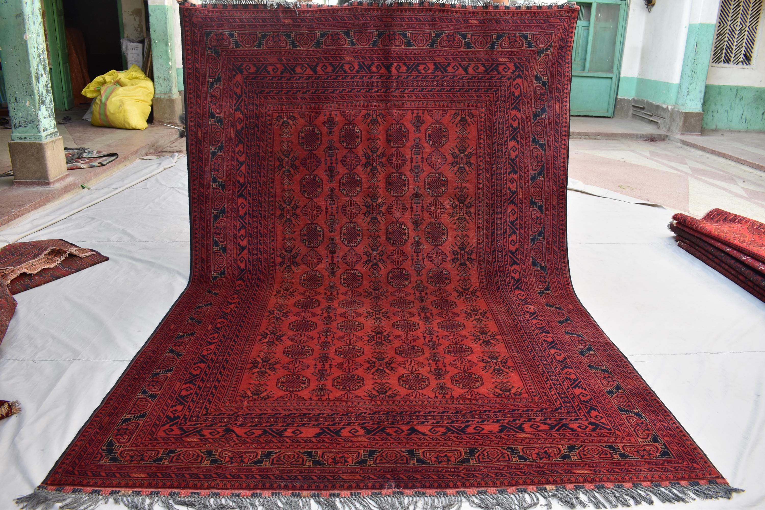 9.6 x 6.6 ft Handmade Ahal Gull Red Rug -Afghan Wool Tribal Carpet, Antique Red Afghan Collectible Rug, Living Room, Bedroom Rug