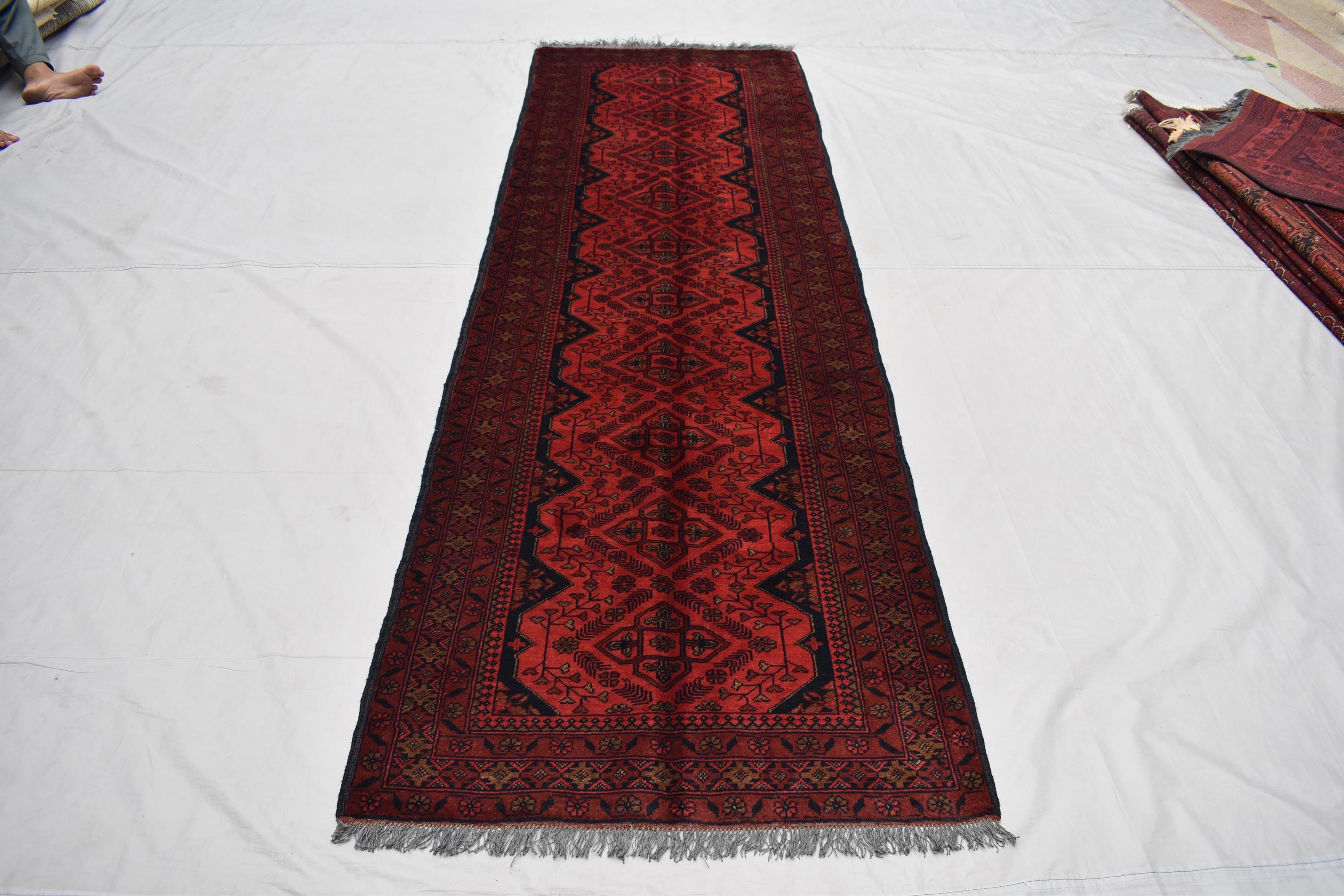 Vintage Khal Mohammadi Runner Rug - 9.15 x 2.72 ft - Handmade Afghan Wool Carpet, Red Hallway Runner, Entry Way Rug, Collectible Rug