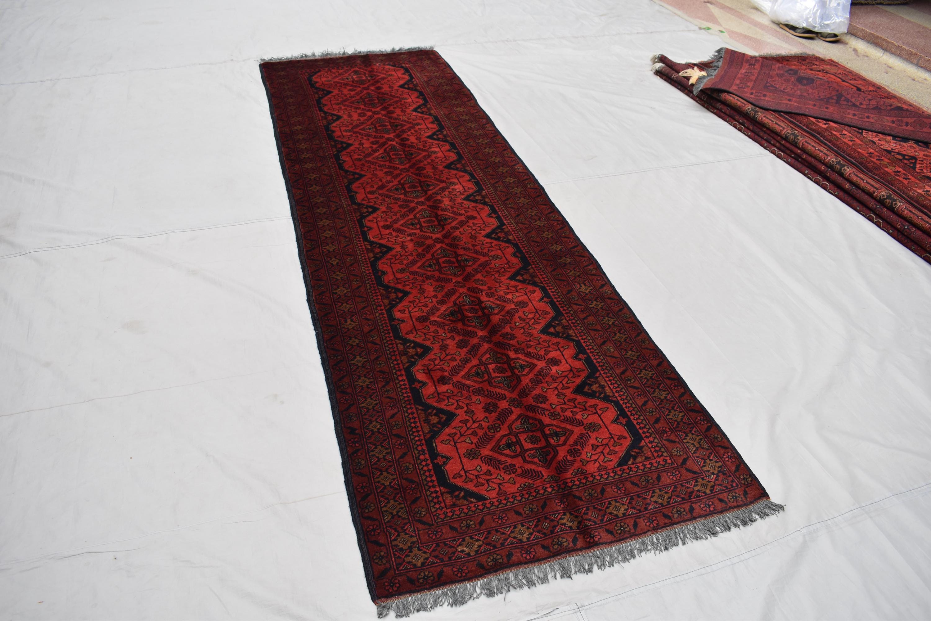 Vintage Khal Mohammadi Runner Rug - 9.15 x 2.72 ft - Handmade Afghan Wool Carpet, Red Hallway Runner, Entry Way Rug, Collectible Rug