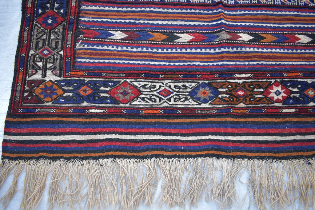 Antique 1950s Kilim Rug – Vintage Afghan Handmade Wool Carpet, 6.11 x 4.5 ft | Mid-Century Tribal Flat Weave Decor, Farm House Rug