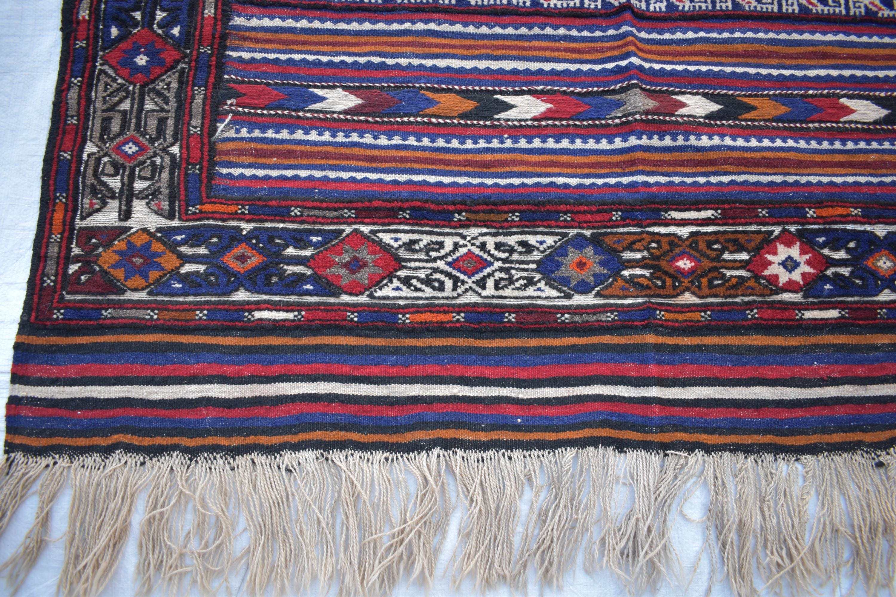 Antique 1950s Kilim Rug – Vintage Afghan Handmade Wool Carpet, 6.11 x 4.5 ft | Mid-Century Tribal Flat Weave Decor, Farm House Rug
