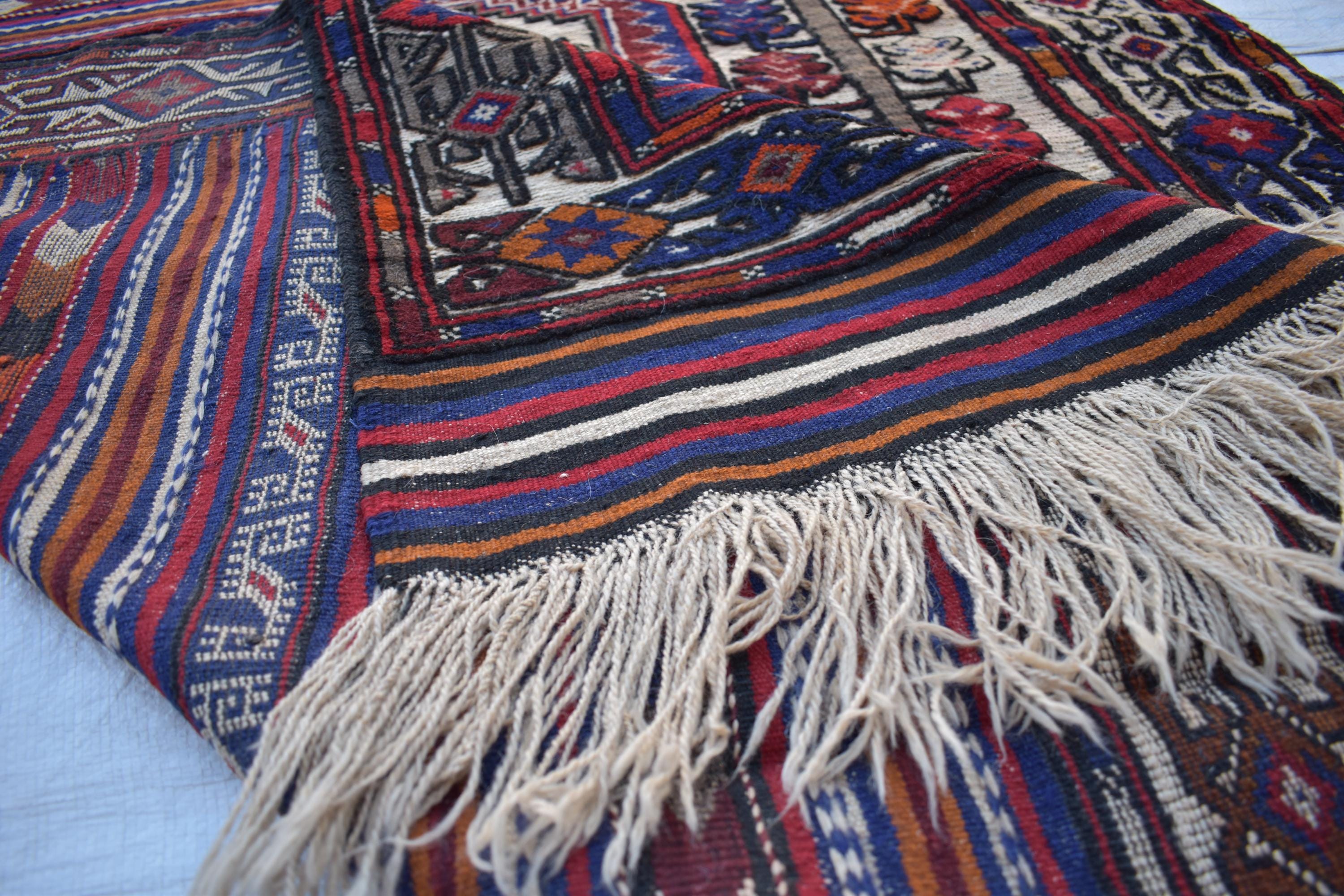 Antique 1950s Kilim Rug – Vintage Afghan Handmade Wool Carpet, 6.11 x 4.5 ft | Mid-Century Tribal Flat Weave Decor, Farm House Rug
