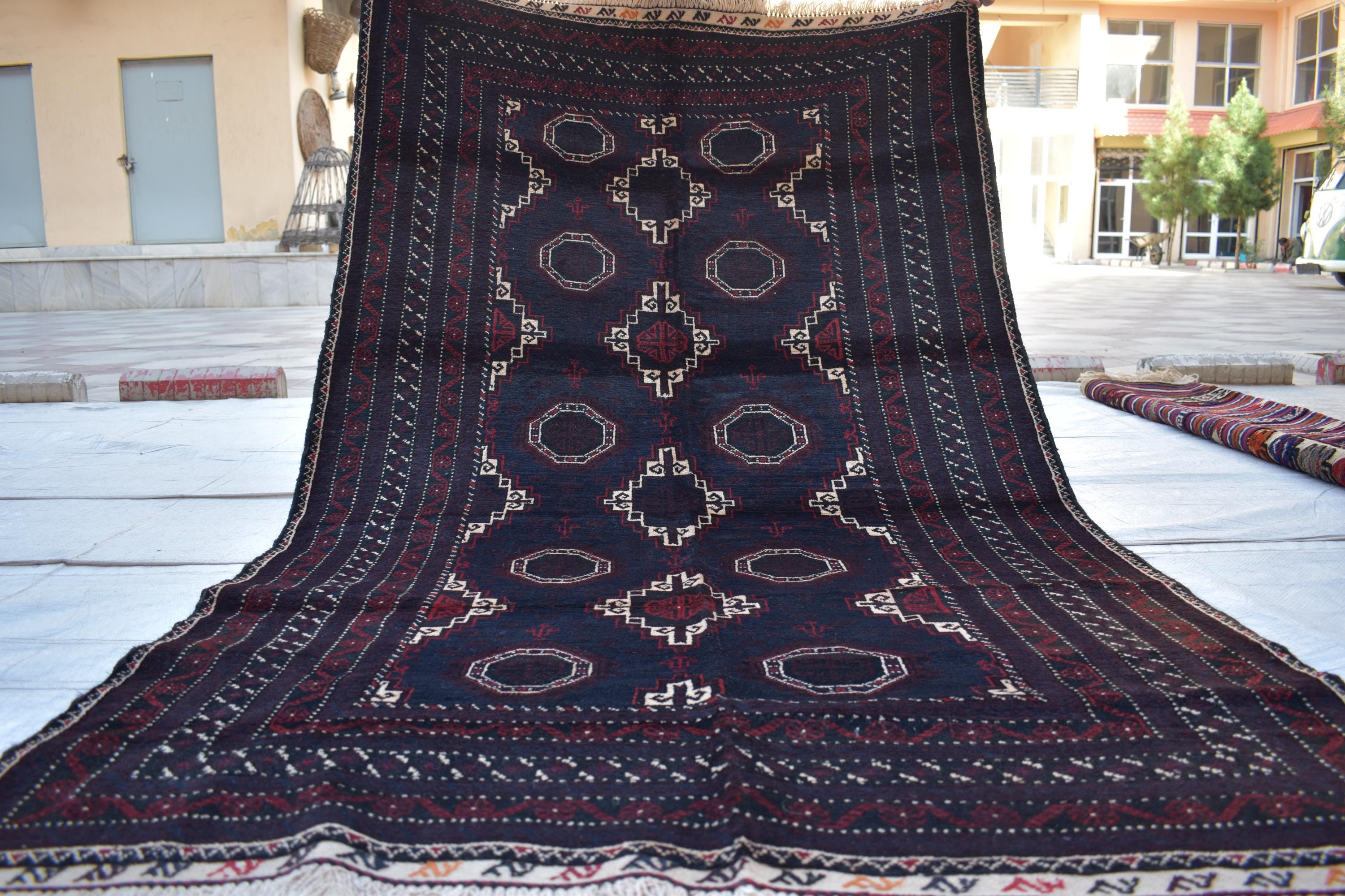 Antique 1950s Baluchi Rug – Vintage Handmade Afghan Wool Carpet, 6.60 x 3.11 ft | Tribal Mid-Century Decor | Hallway Rug | Entryway