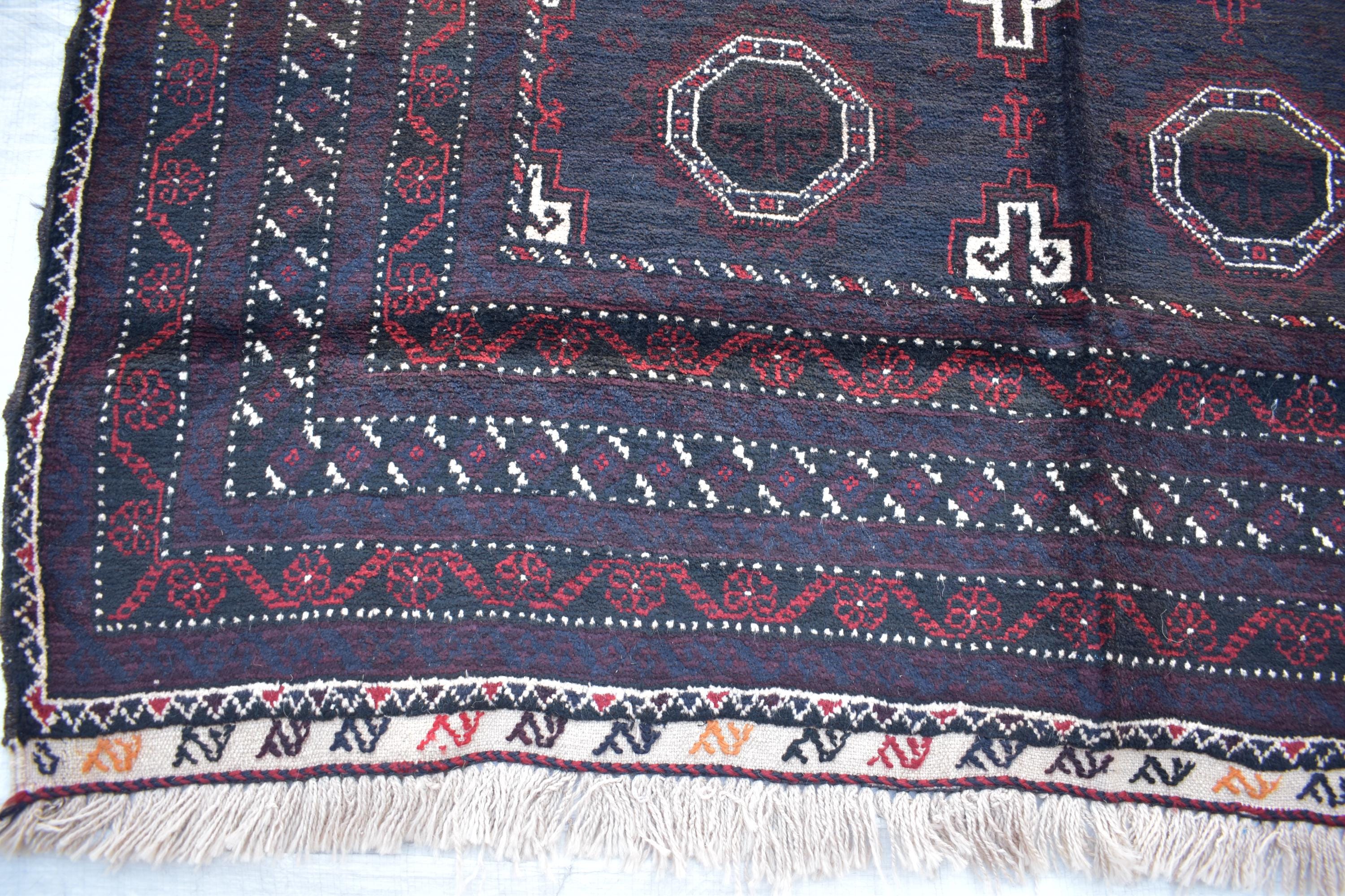 Antique 1950s Baluchi Rug – Vintage Handmade Afghan Wool Carpet, 6.60 x 3.11 ft | Tribal Mid-Century Decor | Hallway Rug | Entryway