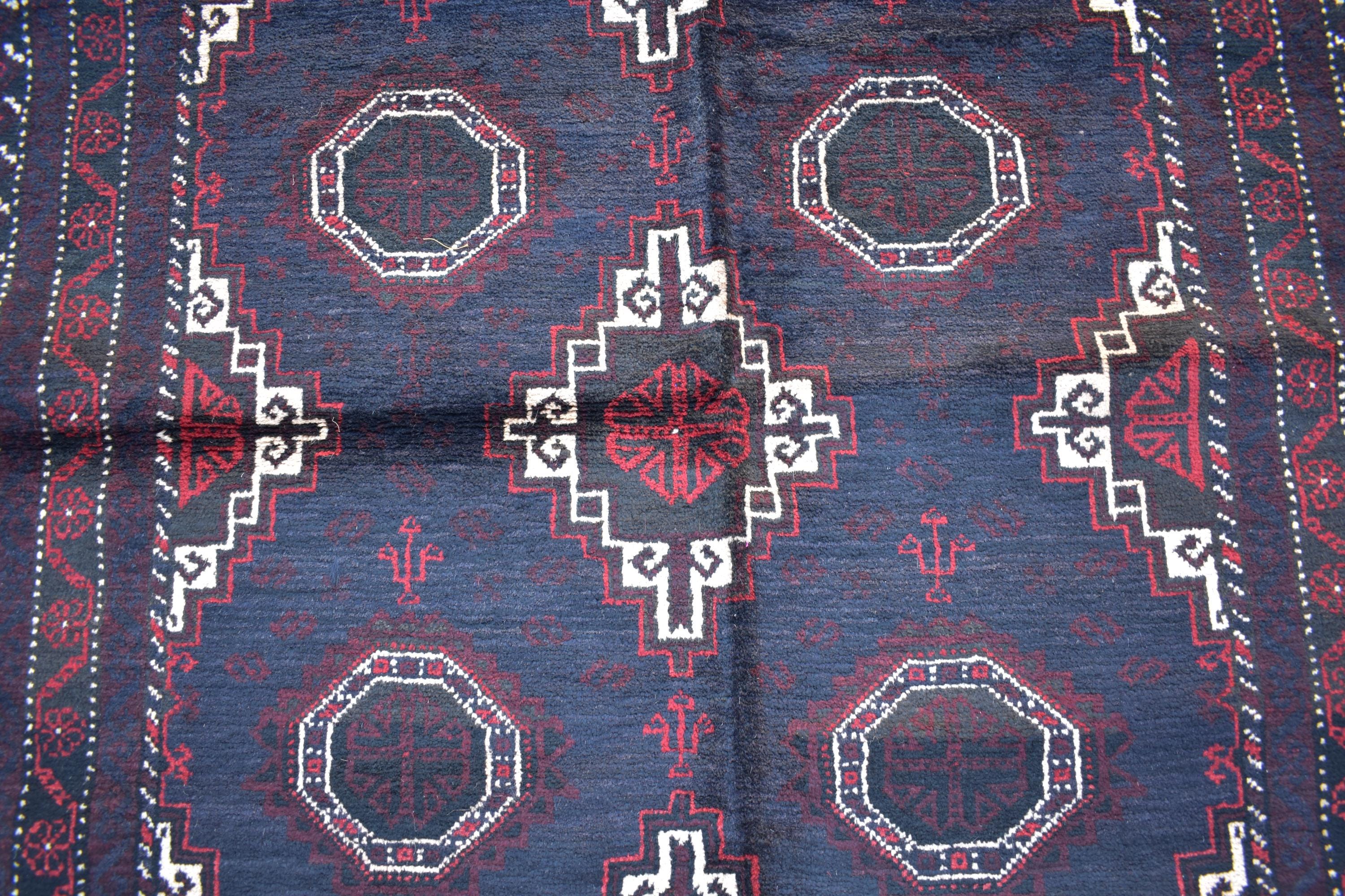 Antique 1950s Baluchi Rug – Vintage Handmade Afghan Wool Carpet, 6.60 x 3.11 ft | Tribal Mid-Century Decor | Hallway Rug | Entryway