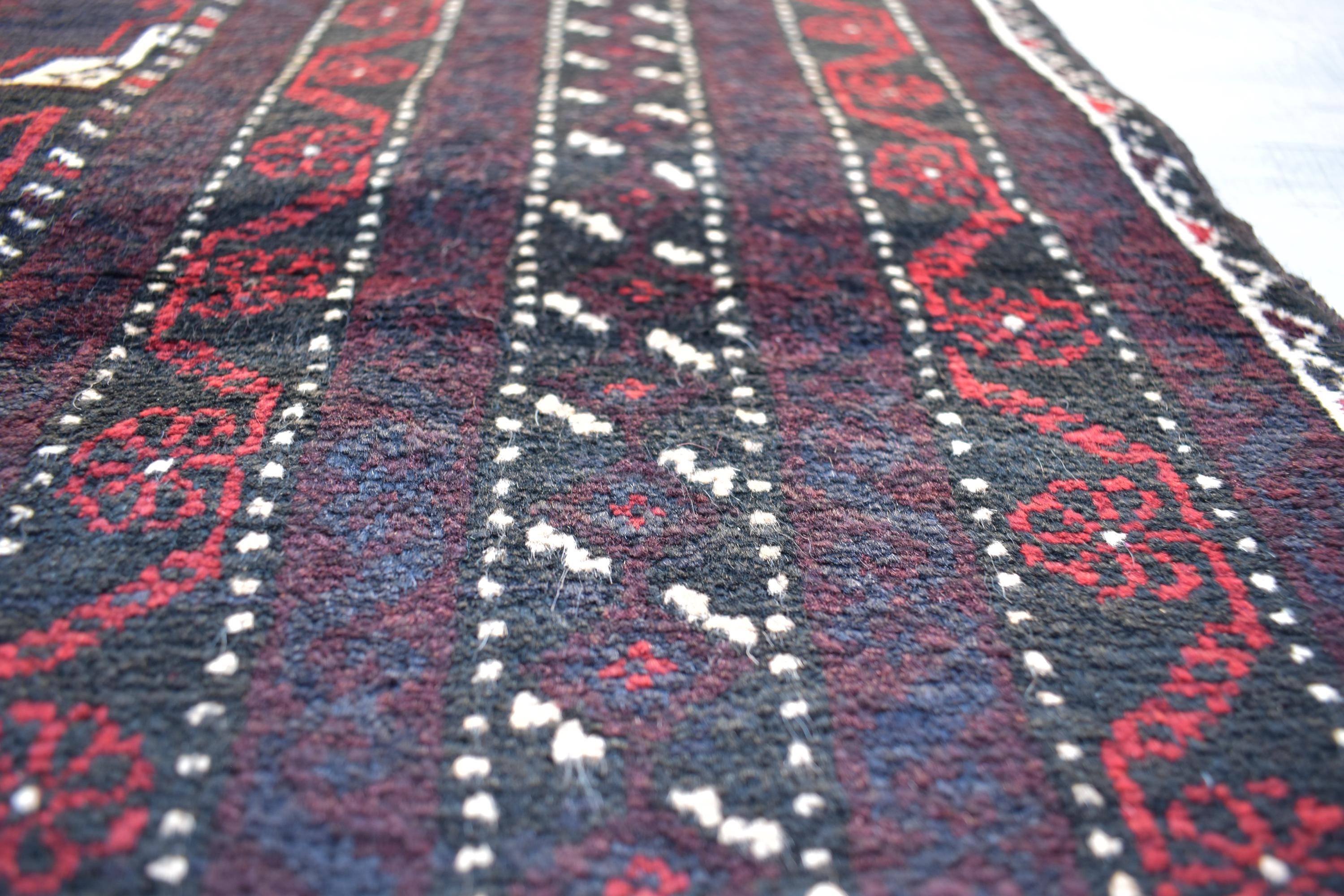 Antique 1950s Baluchi Rug – Vintage Handmade Afghan Wool Carpet, 6.60 x 3.11 ft | Tribal Mid-Century Decor | Hallway Rug | Entryway