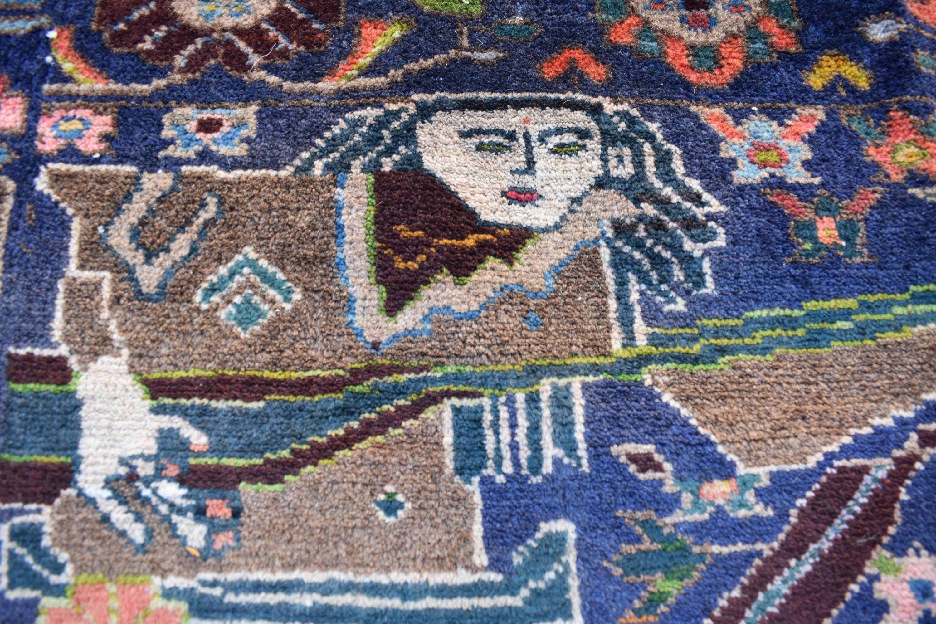 100-Year-Old Afghan War Rug – Handmade Wool Tribal Carpet, 6.6 x 3.6 ft | Rare Collectible with Unique Human Figures | Wall Hanging Rug