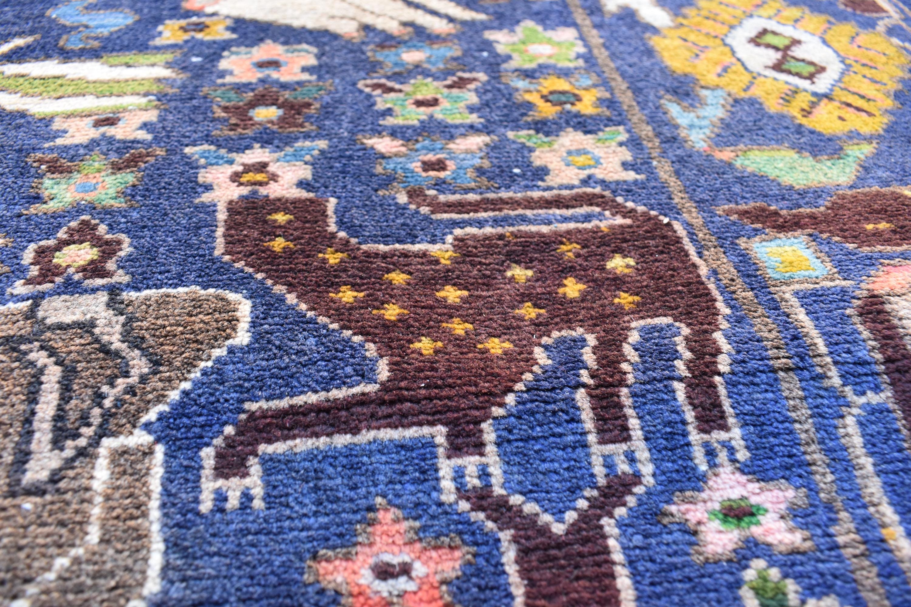 100-Year-Old Afghan War Rug – Handmade Wool Tribal Carpet, 6.6 x 3.6 ft | Rare Collectible with Unique Human Figures | Wall Hanging Rug