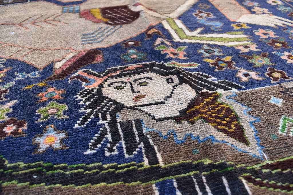 100-Year-Old Afghan War Rug – Handmade Wool Tribal Carpet, 6.6 x 3.6 ft | Rare Collectible with Unique Human Figures | Wall Hanging Rug