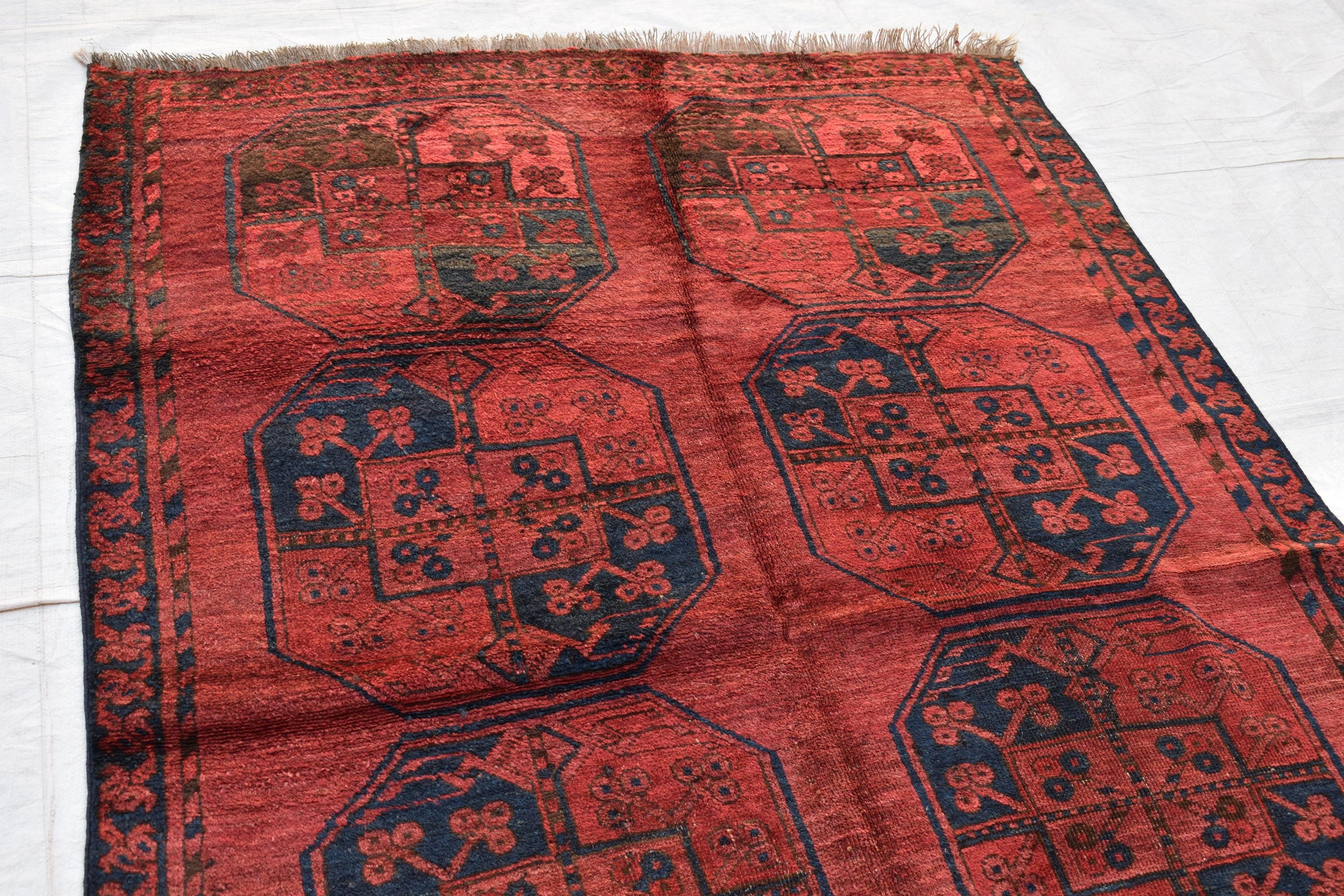 Antique 1920s Rug – Vintage Handmade Wool Carpet 6.4 x 4.4 ft | Authentic Afghan Tribal Decor, Bedroom Rug, Farm House Rug