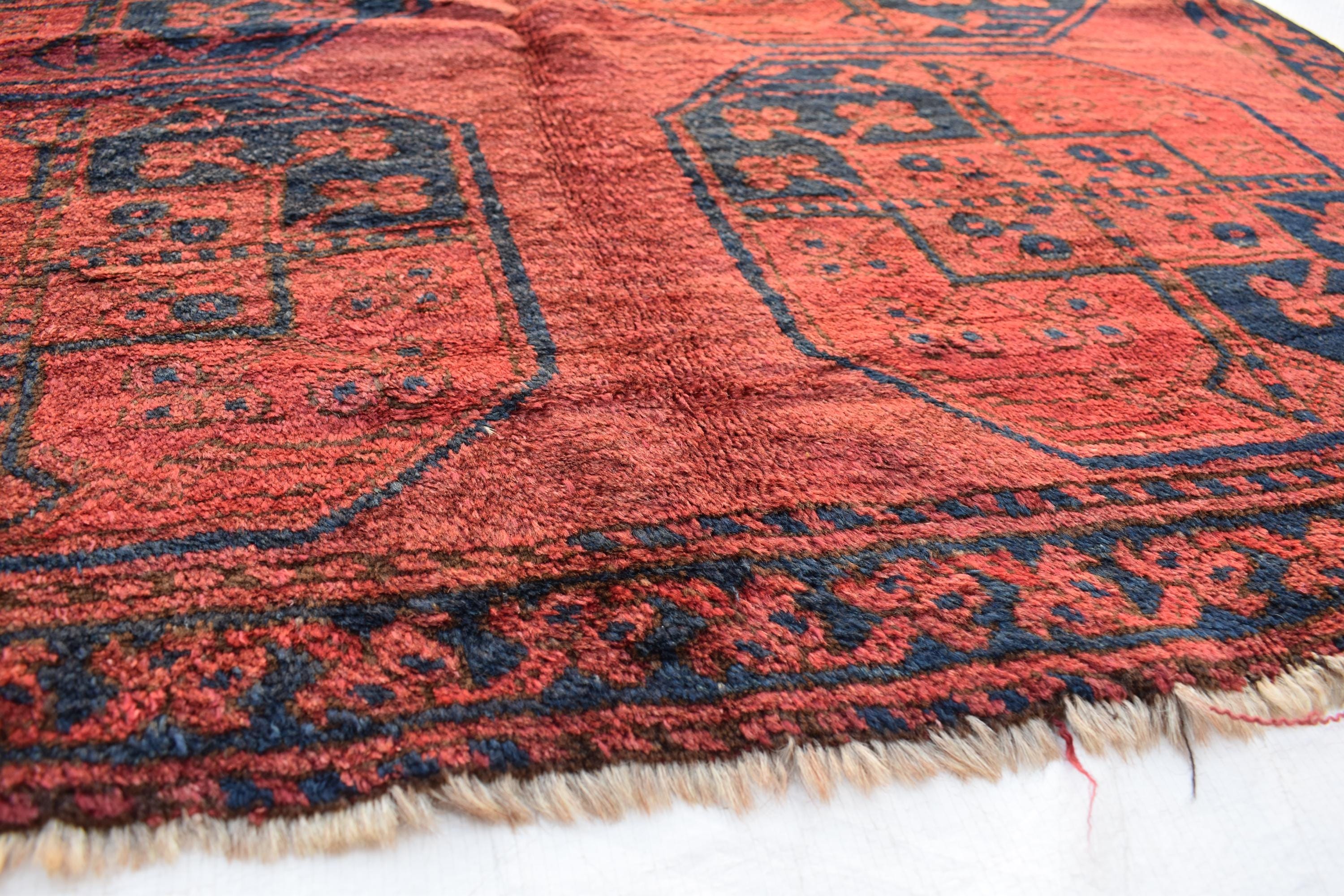 Antique 1920s Rug – Vintage Handmade Wool Carpet 6.4 x 4.4 ft | Authentic Afghan Tribal Decor, Bedroom Rug, Farm House Rug