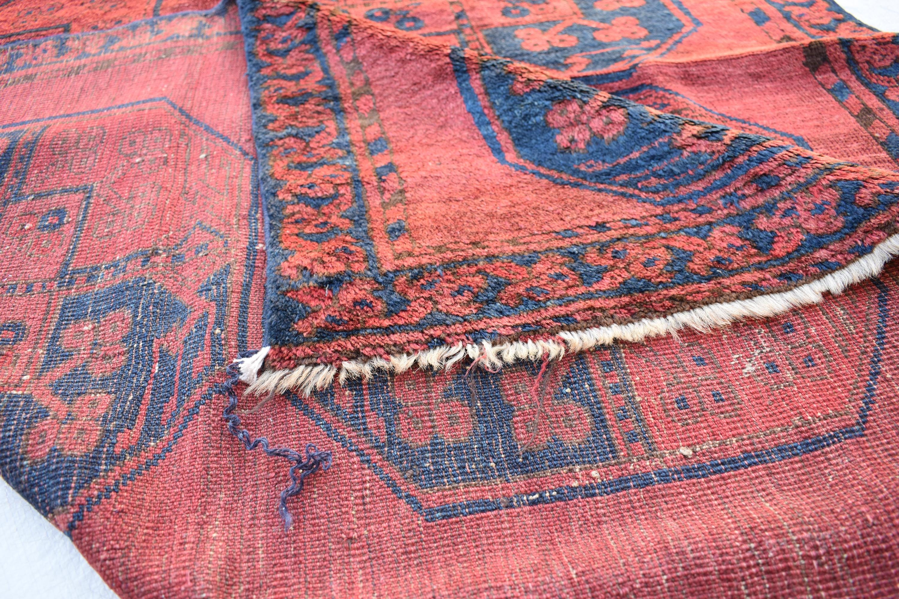 Antique 1920s Rug – Vintage Handmade Wool Carpet 6.4 x 4.4 ft | Authentic Afghan Tribal Decor, Bedroom Rug, Farm House Rug