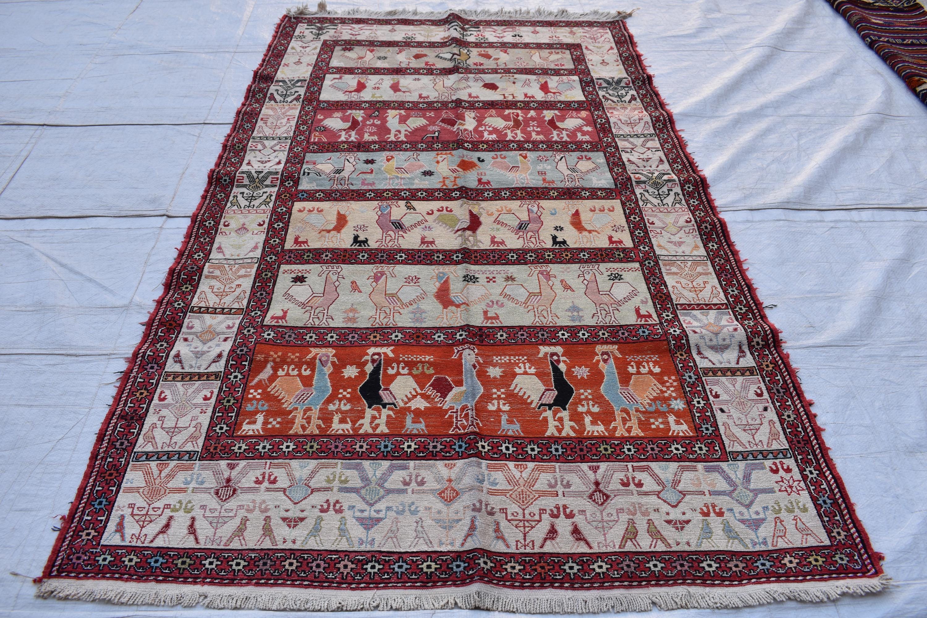 4x7 1990s Antique Afghan Rug-Vintage Handwoven Carpet with Geometric Patterns-Timeless Home Decor, Wall Hanging Rug 6.8x3.10 ft, Bedroom rug
