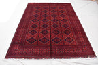 9x11 Red and Navy Blue Afghan Handmade Bukhara Rug - Geometric Design - Large Wool Area Carpet, Living Room, Dining Room Rug 11.3x8.10 ft