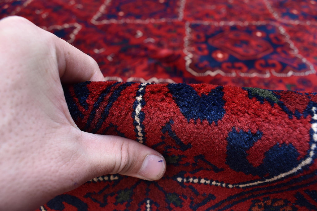 9x11 Red and Navy Blue Afghan Handmade Bukhara Rug - Geometric Design - Large Wool Area Carpet, Living Room, Dining Room Rug 11.3x8.10 ft