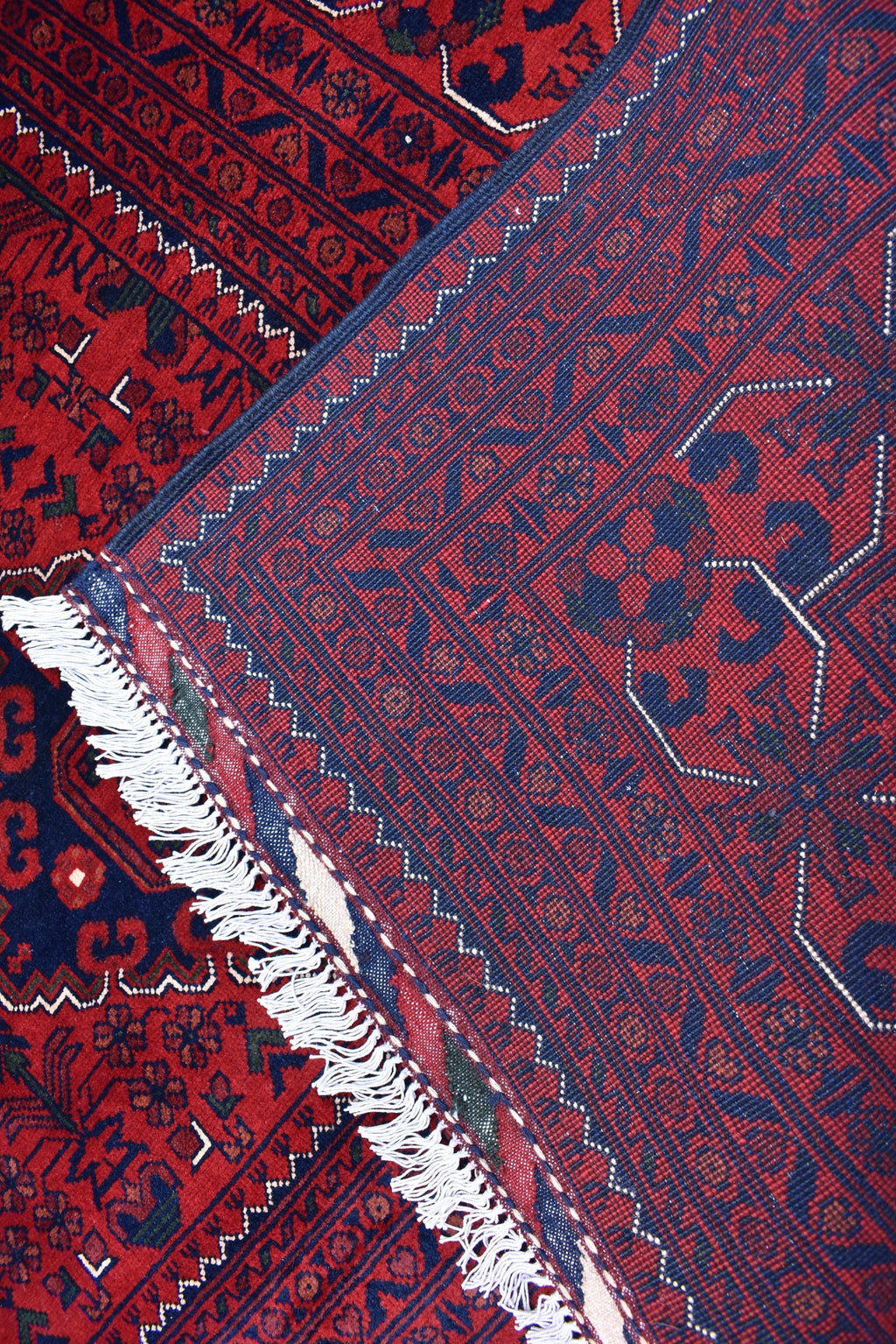 9x11 Red and Navy Blue Afghan Handmade Bukhara Rug - Geometric Design - Large Wool Area Carpet, Living Room, Dining Room Rug 11.3x8.10 ft