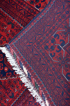 9x11 Red and Navy Blue Afghan Handmade Bukhara Rug - Geometric Design - Large Wool Area Carpet, Living Room, Dining Room Rug 11.3x8.10 ft
