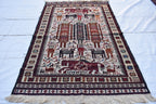 4x7 Antique 45-Year-Old Afghan War Rug -Handwoven Tribal Carpet, Collectible Rug, and Geometric Patterns, Wall Hanging Rug 6.5x3.11 ft