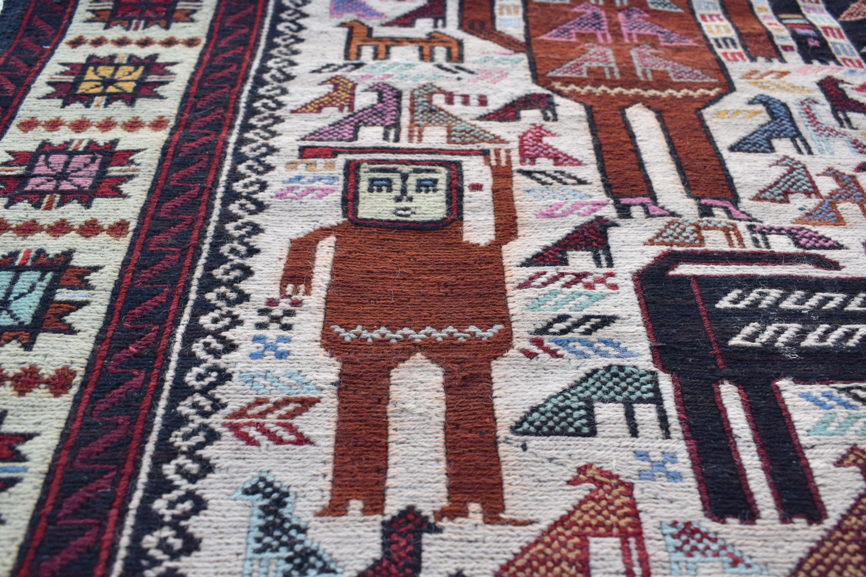 4x7 Antique 45-Year-Old Afghan War Rug -Handwoven Tribal Carpet, Collectible Rug, and Geometric Patterns, Wall Hanging Rug 6.5x3.11 ft