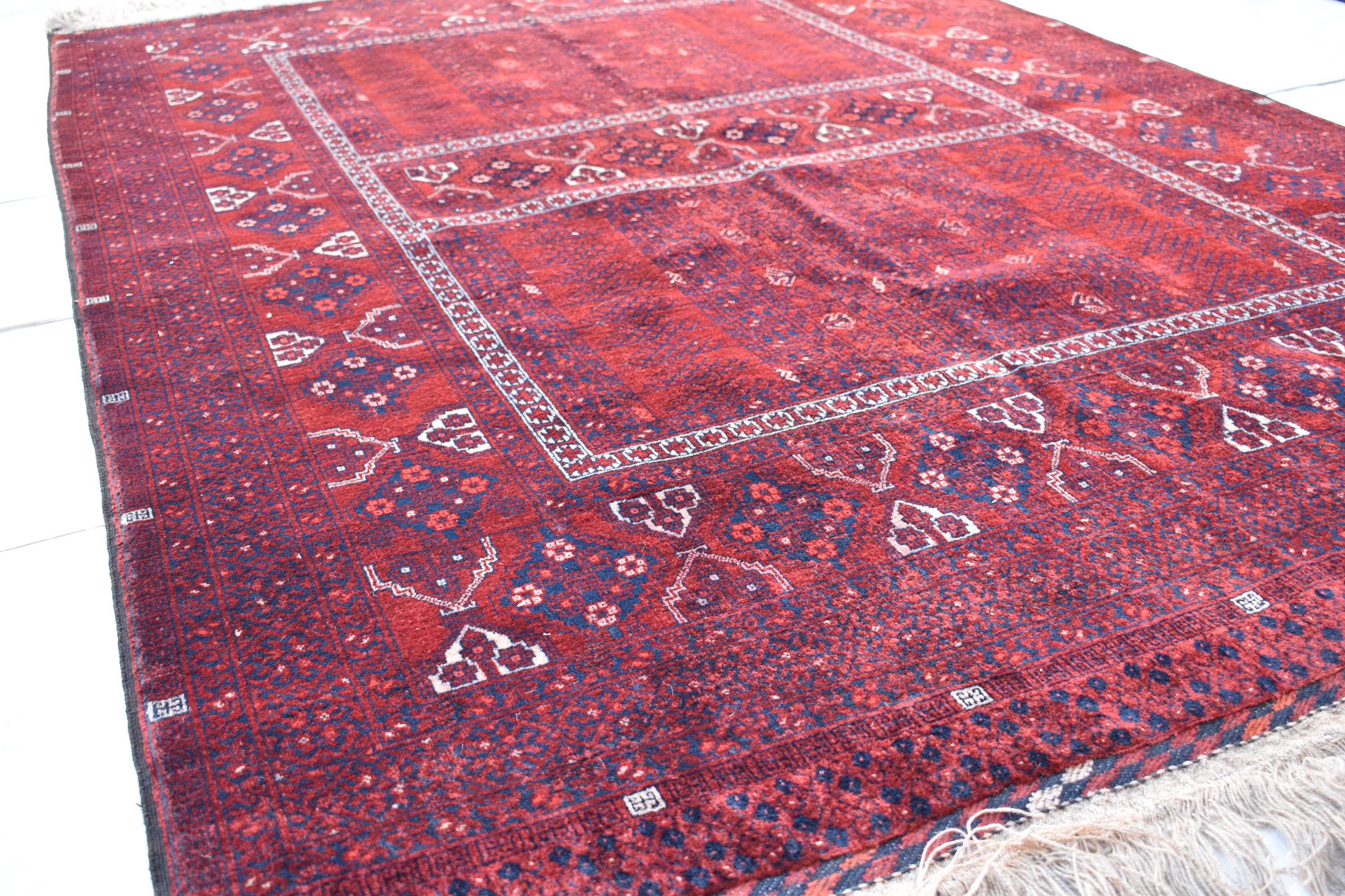 5x7 Antique 50+ Year-Old Afghan Parda Rug - Vintage Handwoven Wool Carpet with Geometric Patterns - Bohemian Decor, Bedroom Rug 7.2x5.4 ft