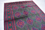5x7 Authentic Bukhara Khal Mohammadi Rug-Handwoven Afghan Wool Carpet- Rich Red Green Tones, Geometric Patterns, Living Room Rug 6.10x5.1 ft