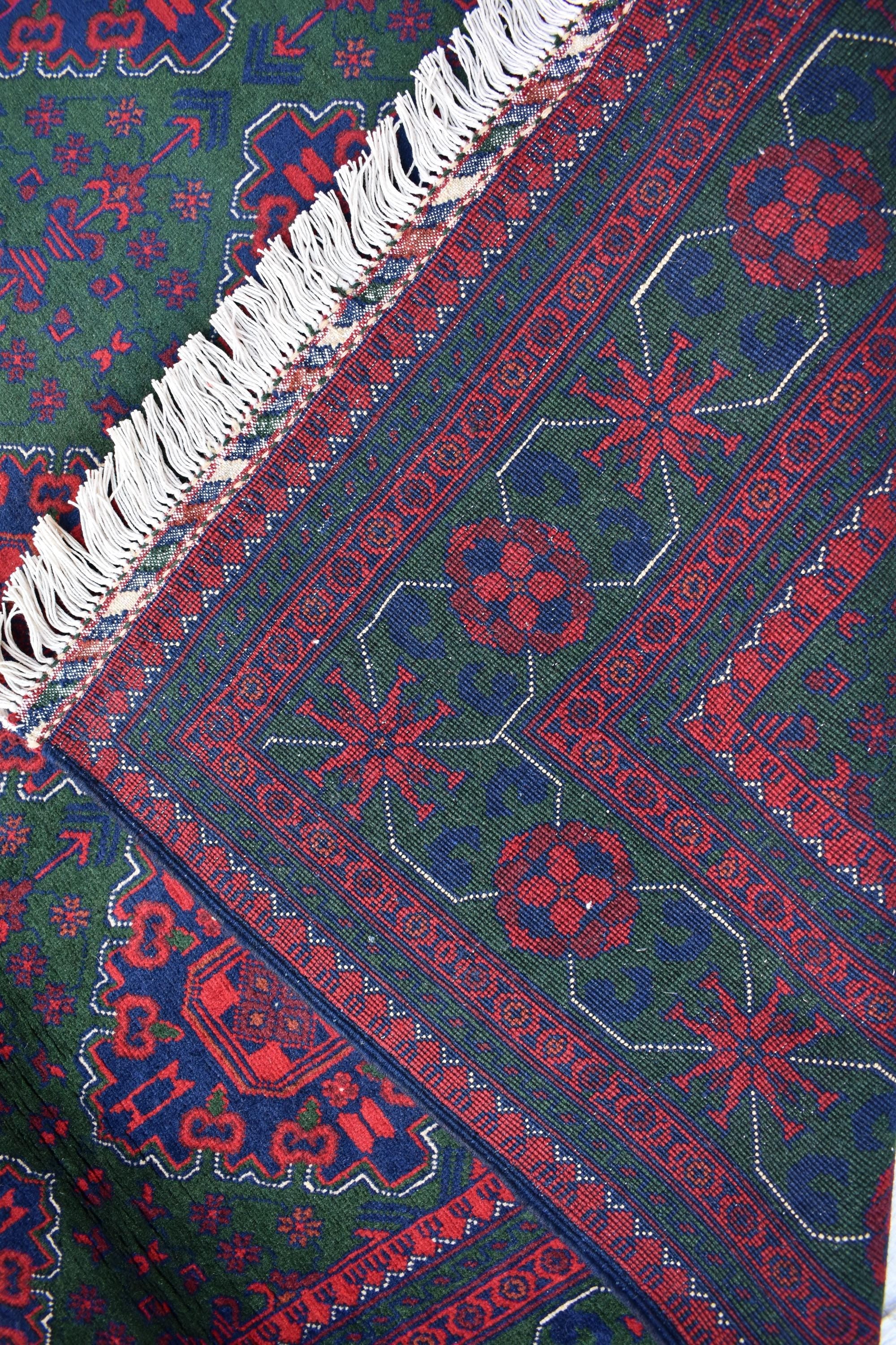 5x7 Authentic Bukhara Khal Mohammadi Rug-Handwoven Afghan Wool Carpet- Rich Red Green Tones, Geometric Patterns, Living Room Rug 6.10x5.1 ft