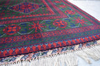 5x7 Authentic Bukhara Khal Mohammadi Rug-Handwoven Afghan Wool Carpet- Rich Red Green Tones, Geometric Patterns, Living Room Rug 6.10x5.1 ft