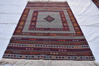 Vintage 50-Year-Old Silk Kilim Rug – 6.8 x 4.1 ft | Authentic Handwoven Antique Carpet, Living Room Rug, Office Rug, Bedroom Rug
