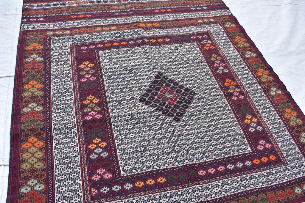 Vintage 50-Year-Old Silk Kilim Rug – 6.8 x 4.1 ft | Authentic Handwoven Antique Carpet, Living Room Rug, Office Rug, Bedroom Rug