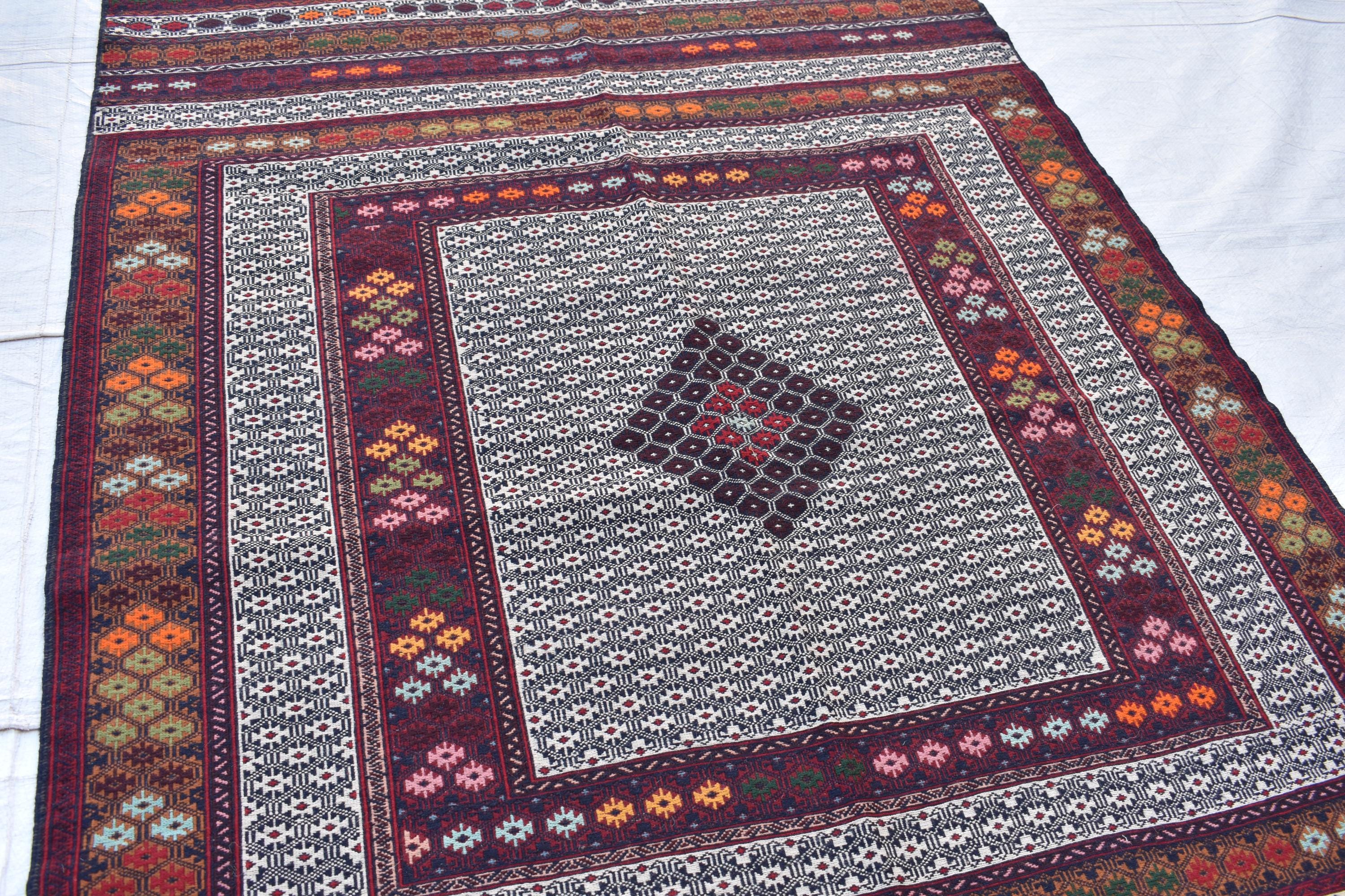 Vintage 50-Year-Old Silk Kilim Rug – 6.8 x 4.1 ft | Authentic Handwoven Antique Carpet, Living Room Rug, Office Rug, Bedroom Rug