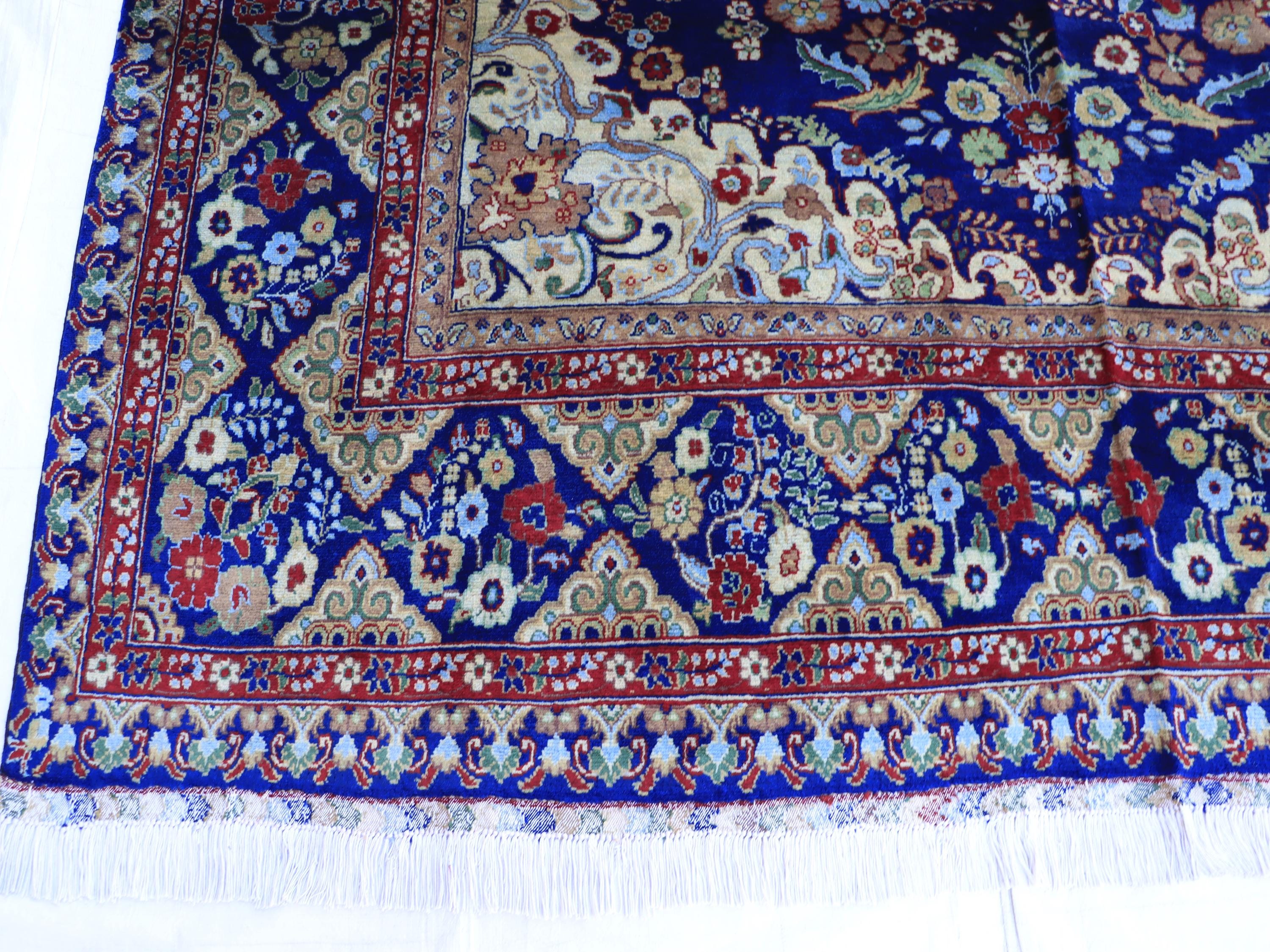 7x10 Navy Blue and Ivory Tones Tabriz Afghan Rug–Hand-Knotted Wool Carpet, Traditional Medallion Design, Living Room Rug 9.5x6.7 ft